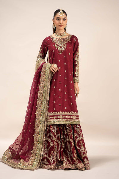 Maria B | Formal Wears | SF-EF25-01-Brand:Maria B-Type:Ladies Clothes-Maroon-Raw Silk-House of Maryam- Buy in UK, USA
