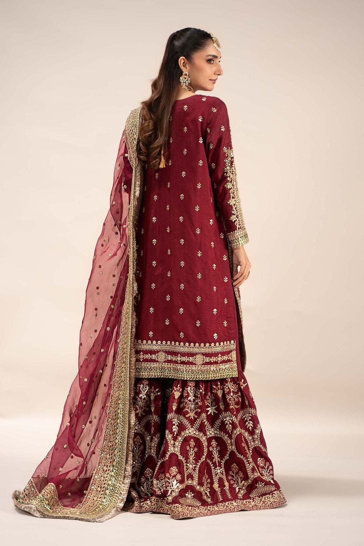 Maria B | Formal Wears | SF-EF25-01-Brand:Maria B-Type:Ladies Clothes-Maroon-Raw Silk-House of Maryam- Buy in UK, USA