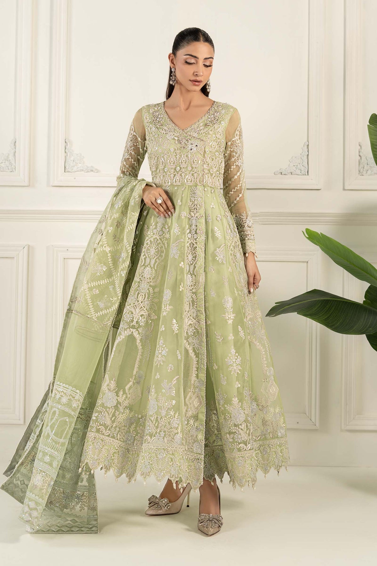 Maria B | Formal Wears | SF-EF25-44-Brand:Maria B-Type:Ladies Clothes-Mint Green-Organza-House of Maryam- Buy in UK, USA