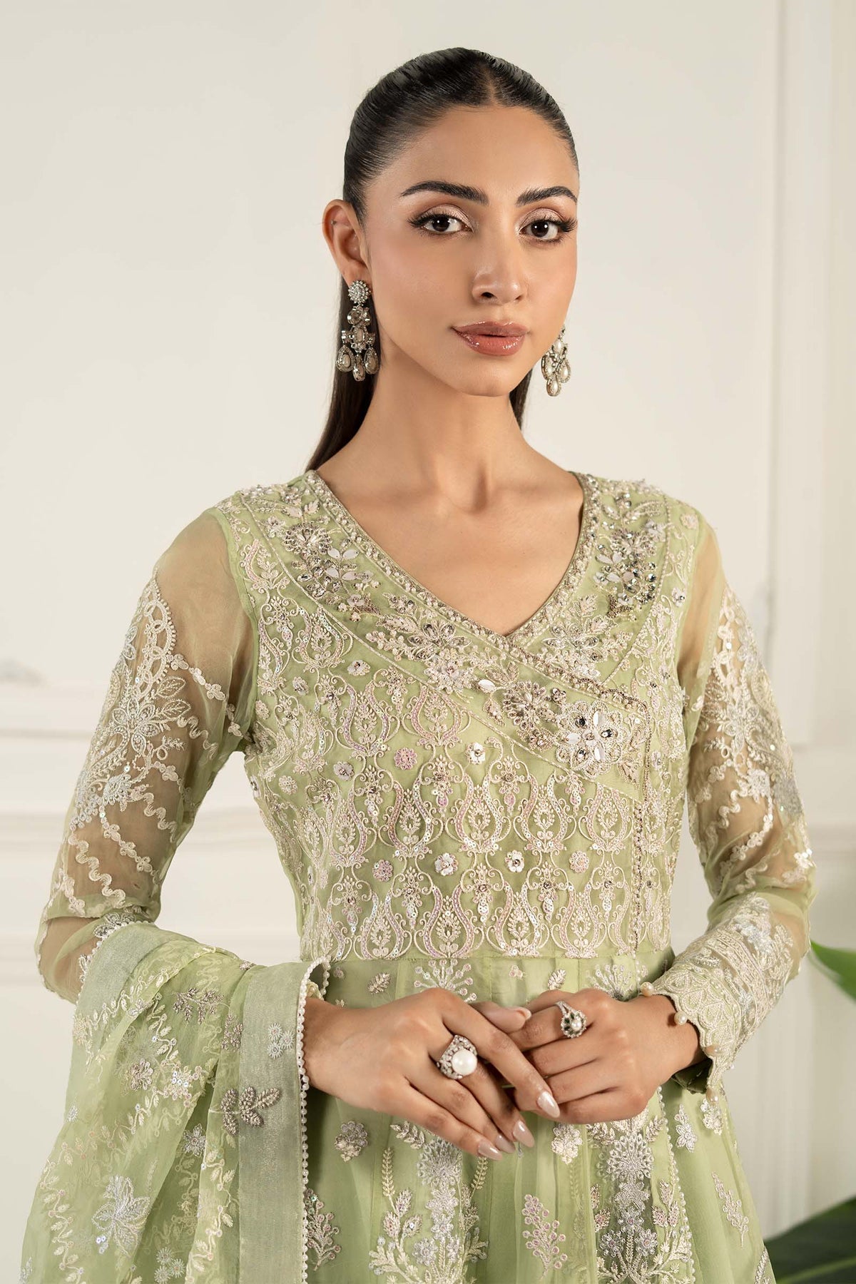 Maria B | Formal Wears | SF-EF25-44-Brand:Maria B-Type:Ladies Clothes-Mint Green-Organza-House of Maryam- Buy in UK, USA