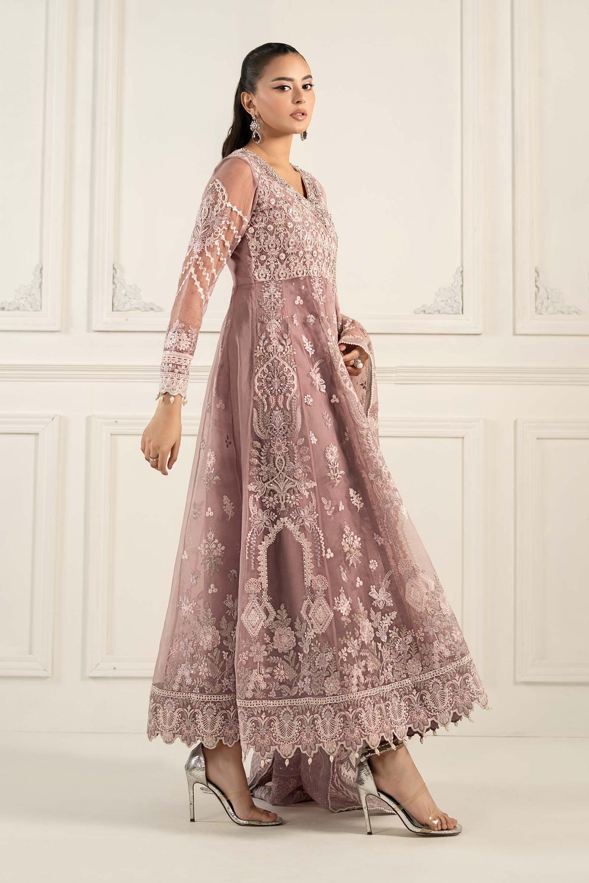 Maria B | Formal Wears | SF-EF25-44-Brand:Maria B-Type:Ladies Clothes-Pinkish Gray-Organza-House of Maryam- Buy in UK, USA