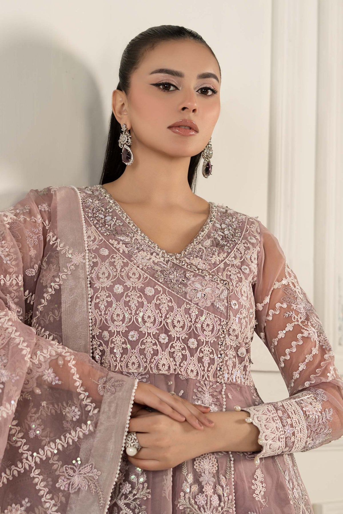 Maria B | Formal Wears | SF-EF25-44-Brand:Maria B-Type:Ladies Clothes-Pinkish Gray-Organza-House of Maryam- Buy in UK, USA