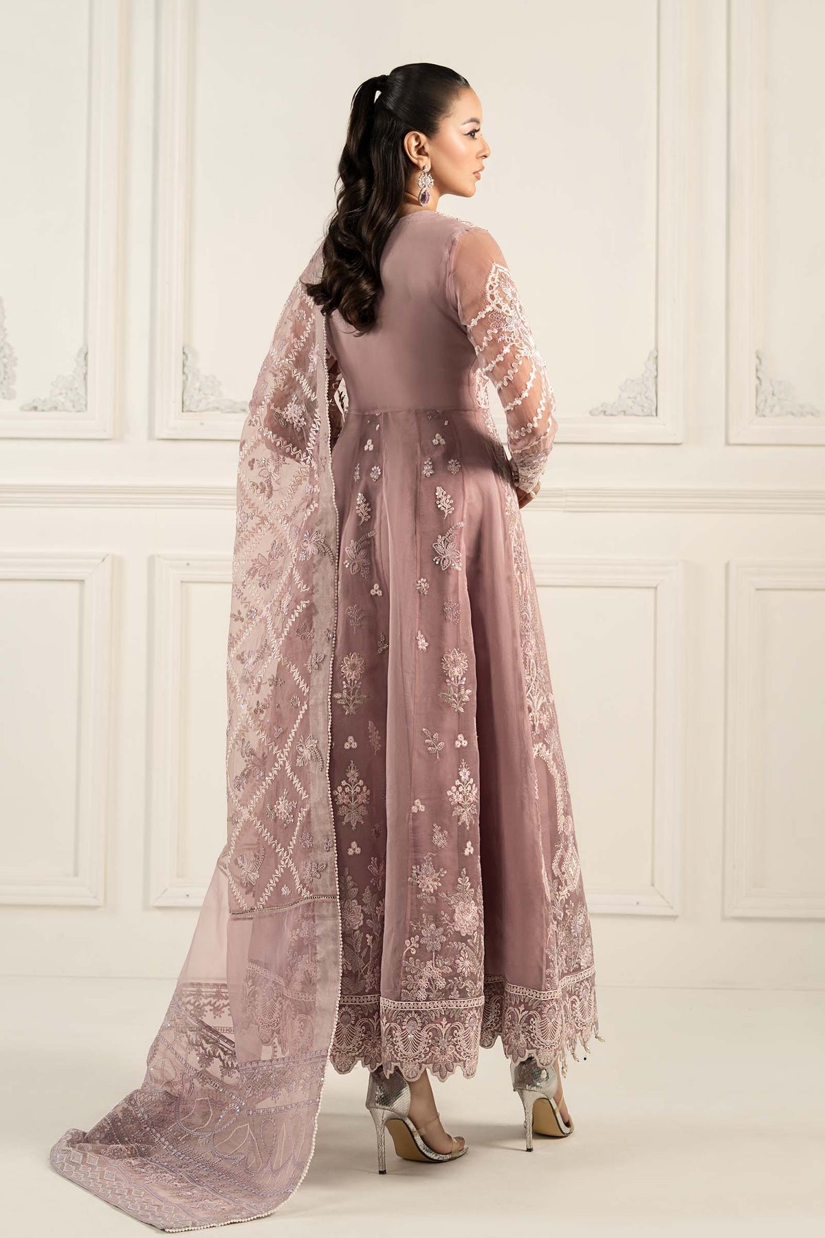 Maria B | Formal Wears | SF-EF25-44-Brand:Maria B-Type:Ladies Clothes-Pinkish Gray-Organza-House of Maryam- Buy in UK, USA