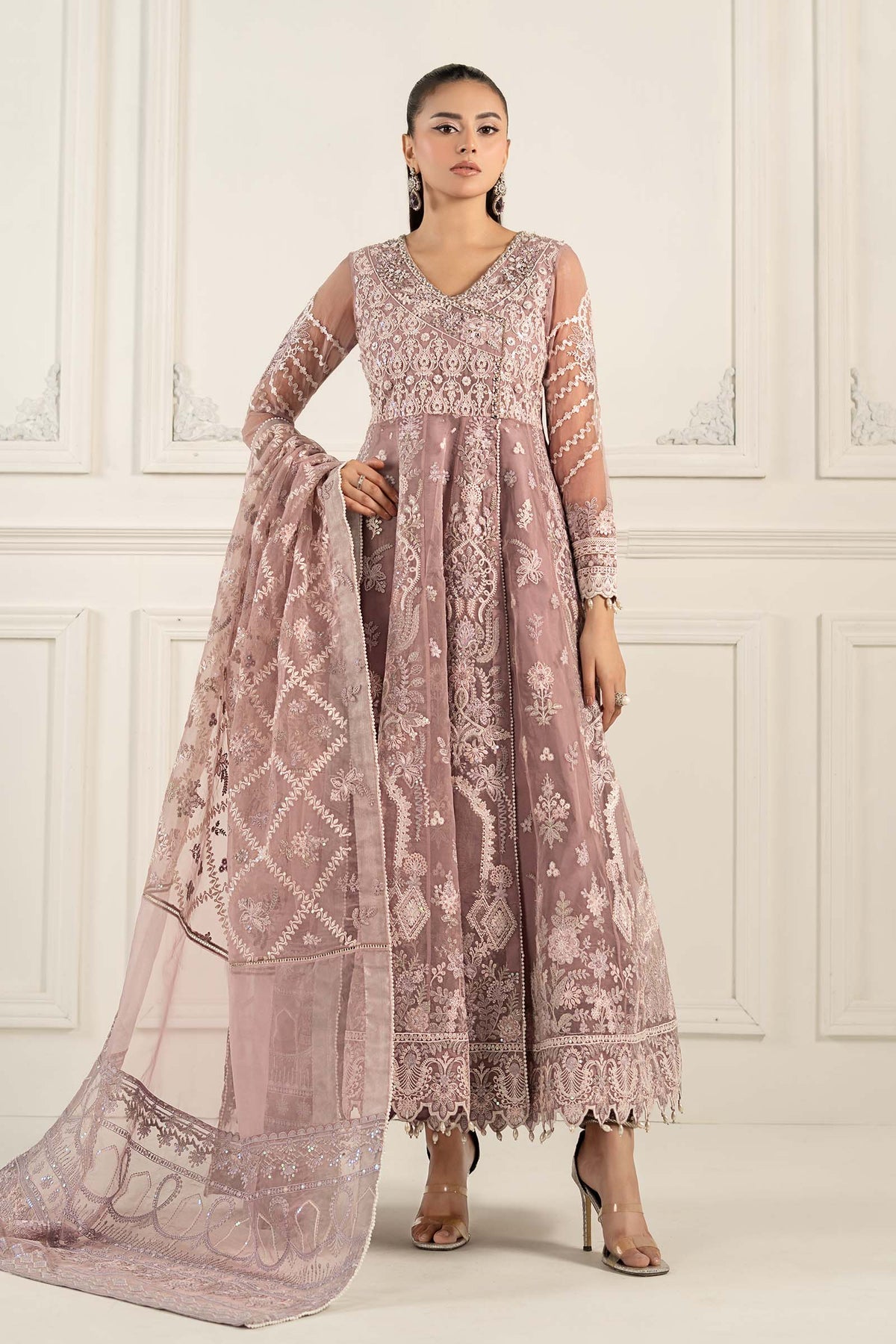 Maria B | Formal Wears | SF-EF25-44-Brand:Maria B-Type:Ladies Clothes-Pinkish Gray-Organza-House of Maryam- Buy in UK, USA