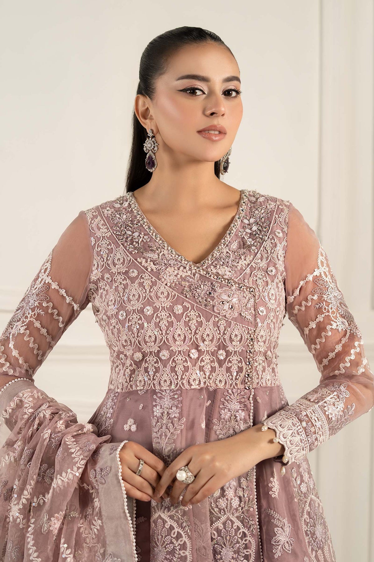 Maria B | Formal Wears | SF-EF25-44-Brand:Maria B-Type:Ladies Clothes-Pinkish Gray-Organza-House of Maryam- Buy in UK, USA