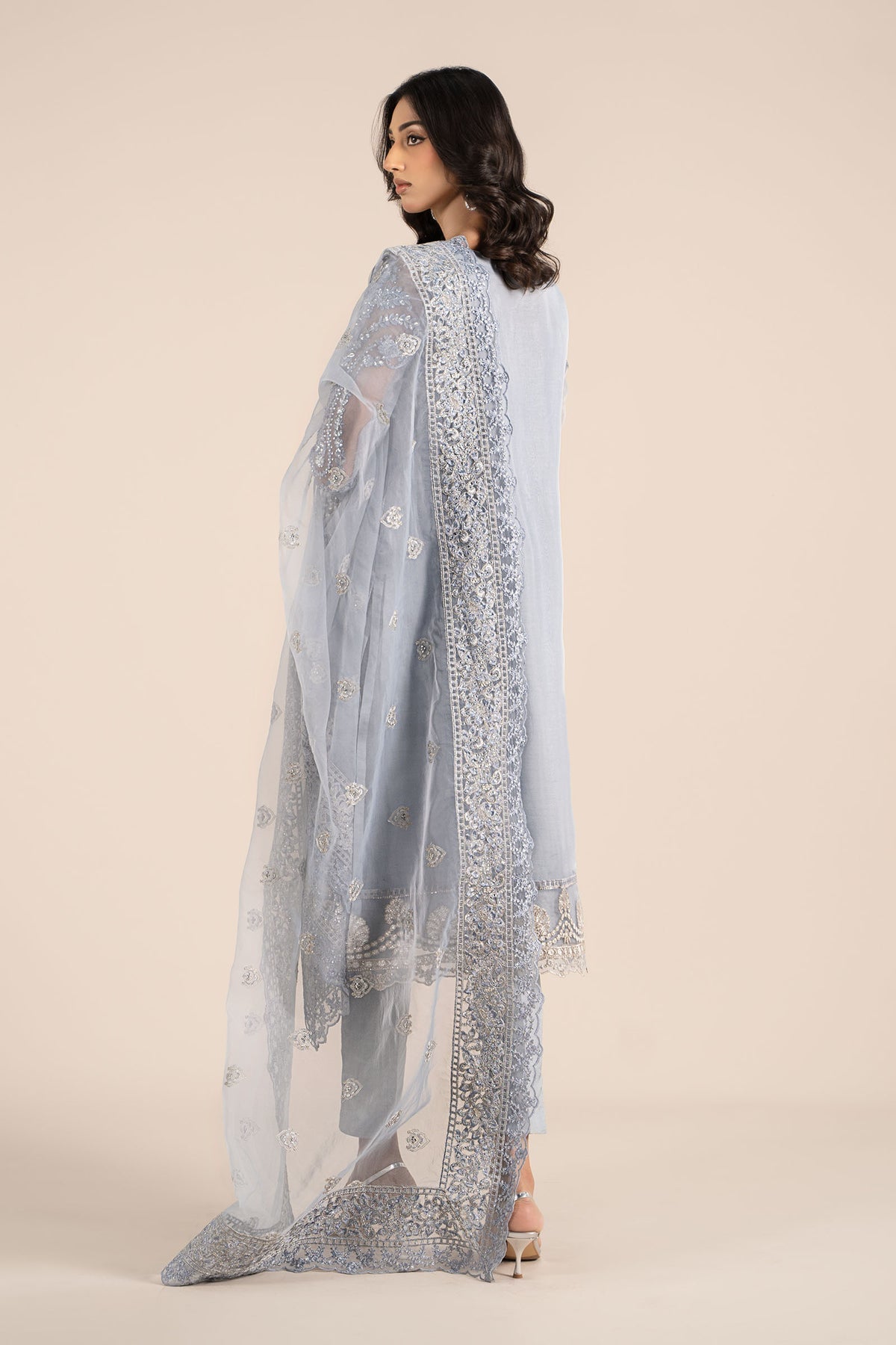 Maria B | Formal Wears | SF-EF25-51-Brand:Maria B-Type:Ladies Clothes-Ice Blue-Organza-House of Maryam- Buy in UK, USA