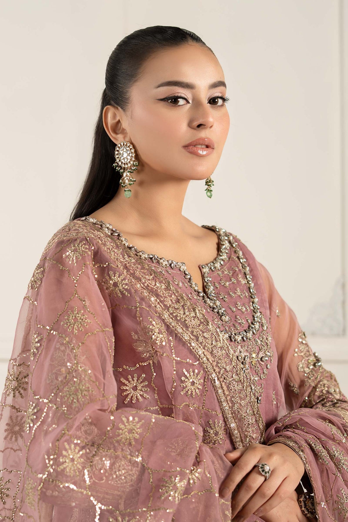 Maria B | Formal Wears | SF-EF25-53-Brand:Maria B-Type:Ladies Clothes-Pinkish Gray-Organza-House of Maryam- Buy in UK, USA