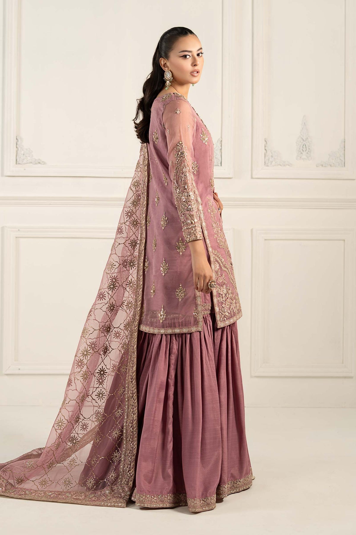 Maria B | Formal Wears | SF-EF25-53-Brand:Maria B-Type:Ladies Clothes-Pinkish Gray-Organza-House of Maryam- Buy in UK, USA