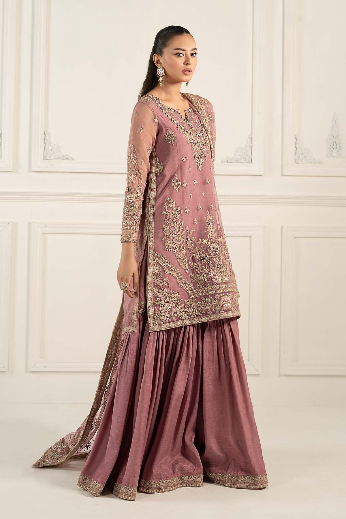 Maria B | Formal Wears | SF-EF25-53-Brand:Maria B-Type:Ladies Clothes-Pinkish Gray-Organza-House of Maryam- Buy in UK, USA