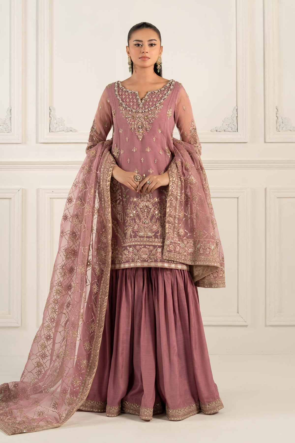 Maria B | Formal Wears | SF-EF25-53-Brand:Maria B-Type:Ladies Clothes-Pinkish Gray-Organza-House of Maryam- Buy in UK, USA