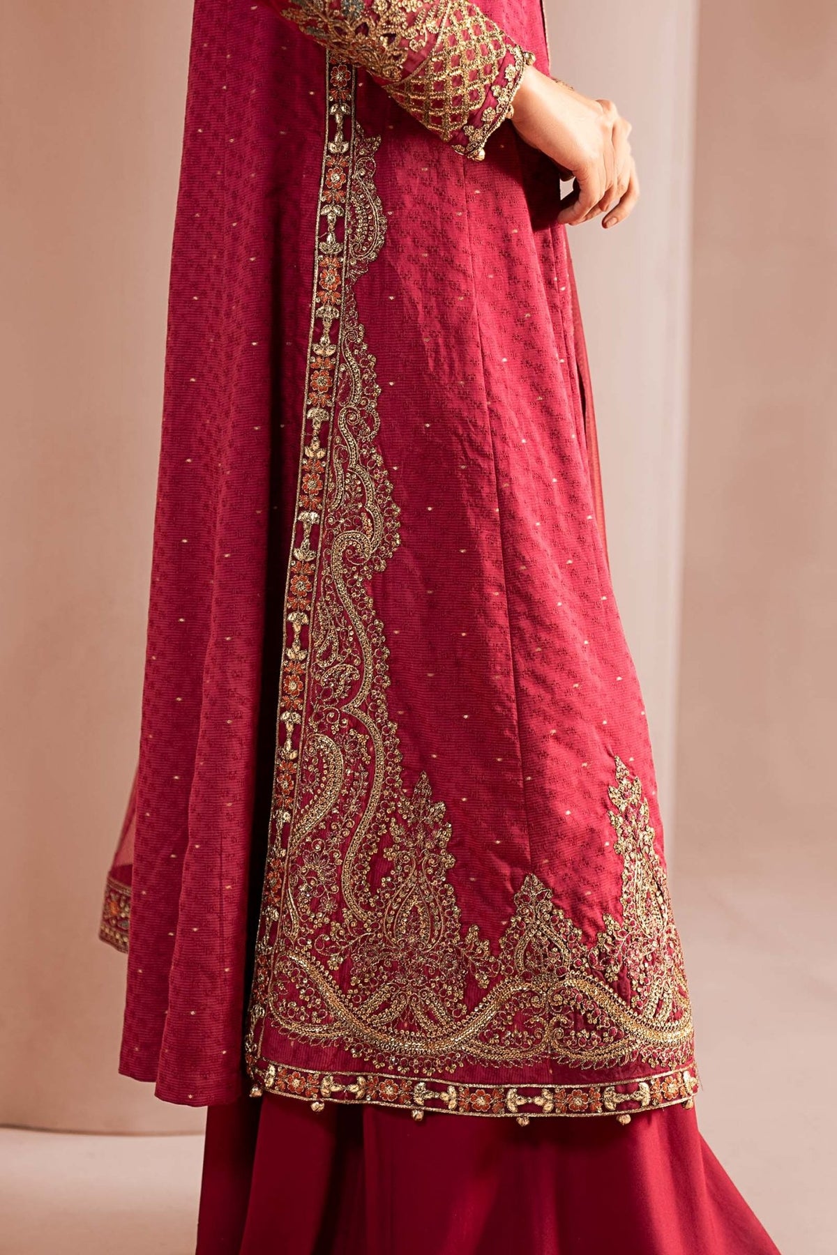 Maria B | Luxury Pret Winter 25 | DW-W25-31-Brand:Maria B-Type:Ladies Clothes-Redish Pink-Filament Viscose-House of Maryam- Buy in UK, USA
