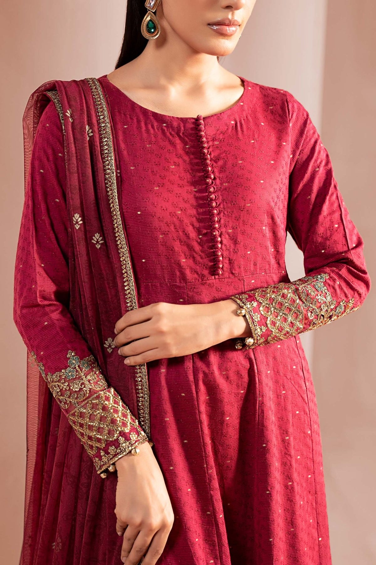 Maria B | Luxury Pret Winter 25 | DW-W25-31-Brand:Maria B-Type:Ladies Clothes-Redish Pink-Filament Viscose-House of Maryam- Buy in UK, USA