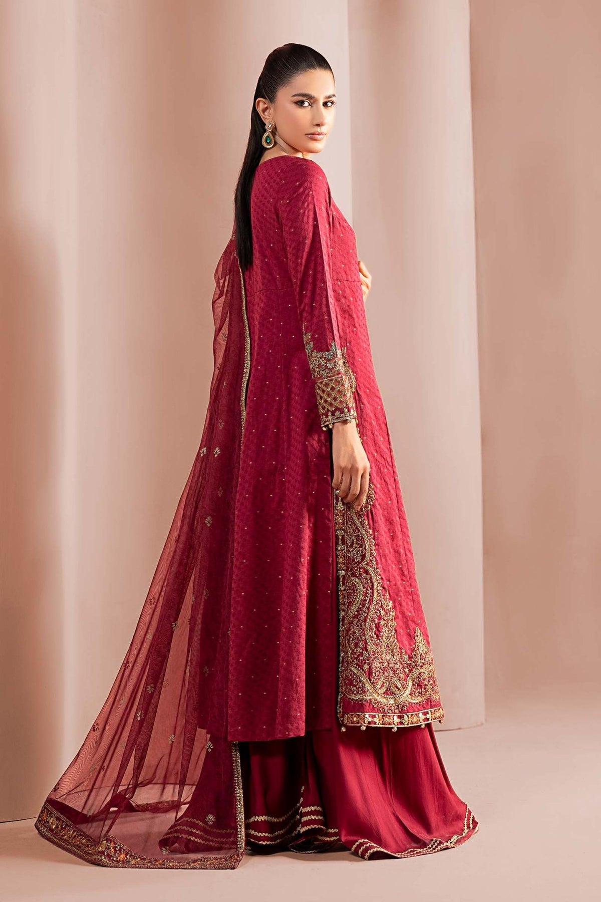 Maria B | Luxury Pret Winter 25 | DW-W25-31-Brand:Maria B-Type:Ladies Clothes-Redish Pink-Filament Viscose-House of Maryam- Buy in UK, USA