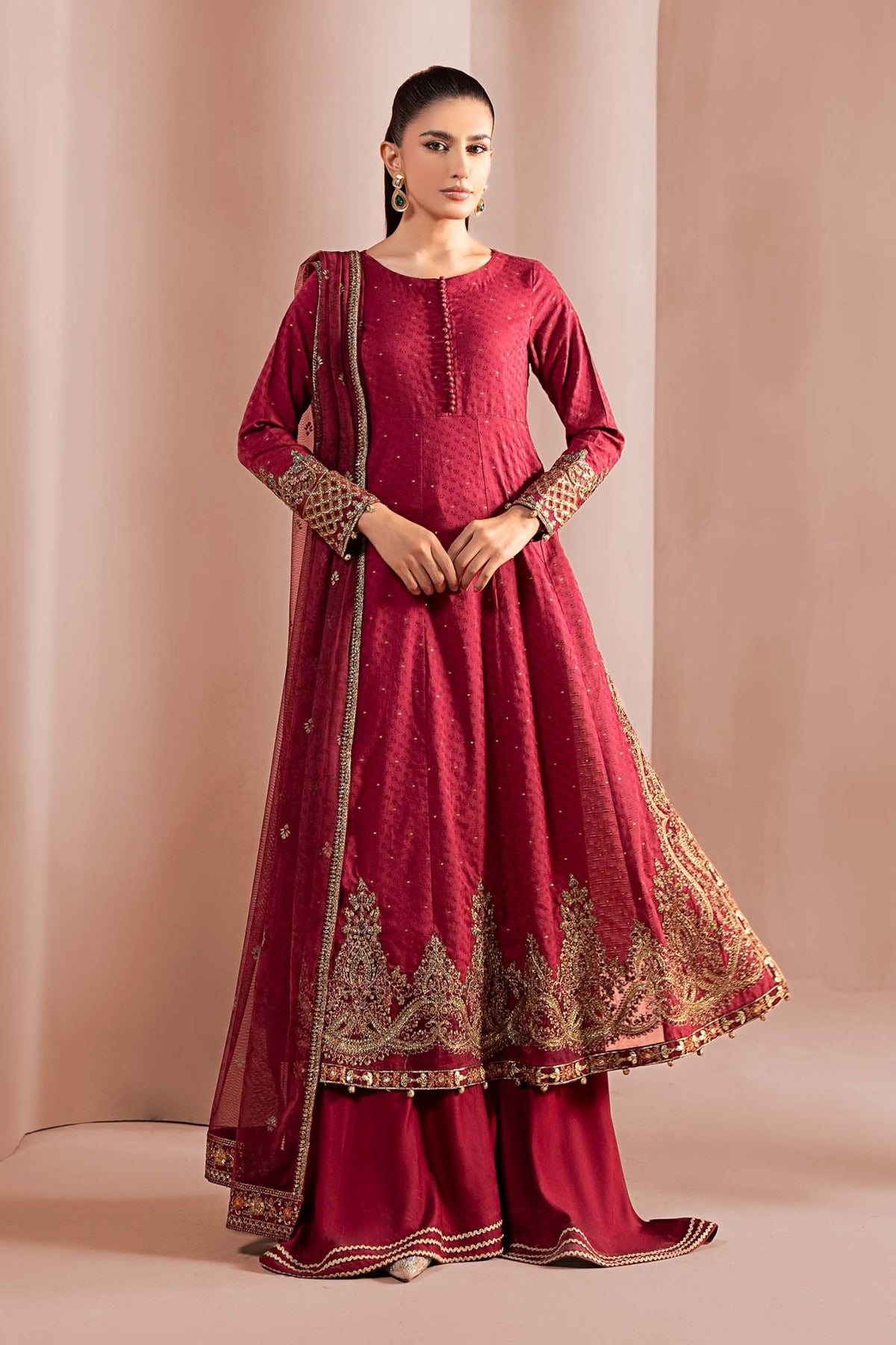 Maria B | Luxury Pret Winter 25 | DW-W25-31-Brand:Maria B-Type:Ladies Clothes-Redish Pink-Filament Viscose-House of Maryam- Buy in UK, USA