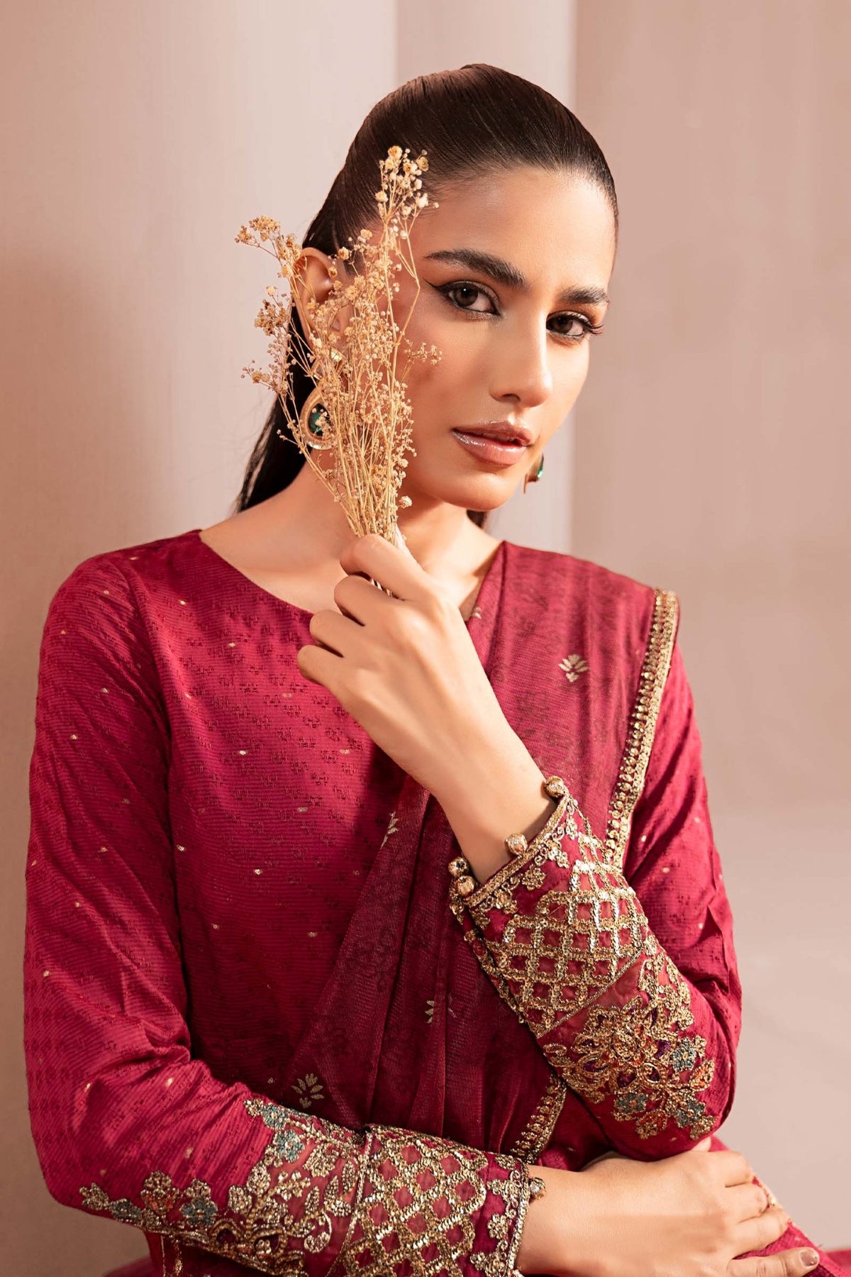 Maria B | Luxury Pret Winter 25 | DW-W25-31-Brand:Maria B-Type:Ladies Clothes-Redish Pink-Filament Viscose-House of Maryam- Buy in UK, USA