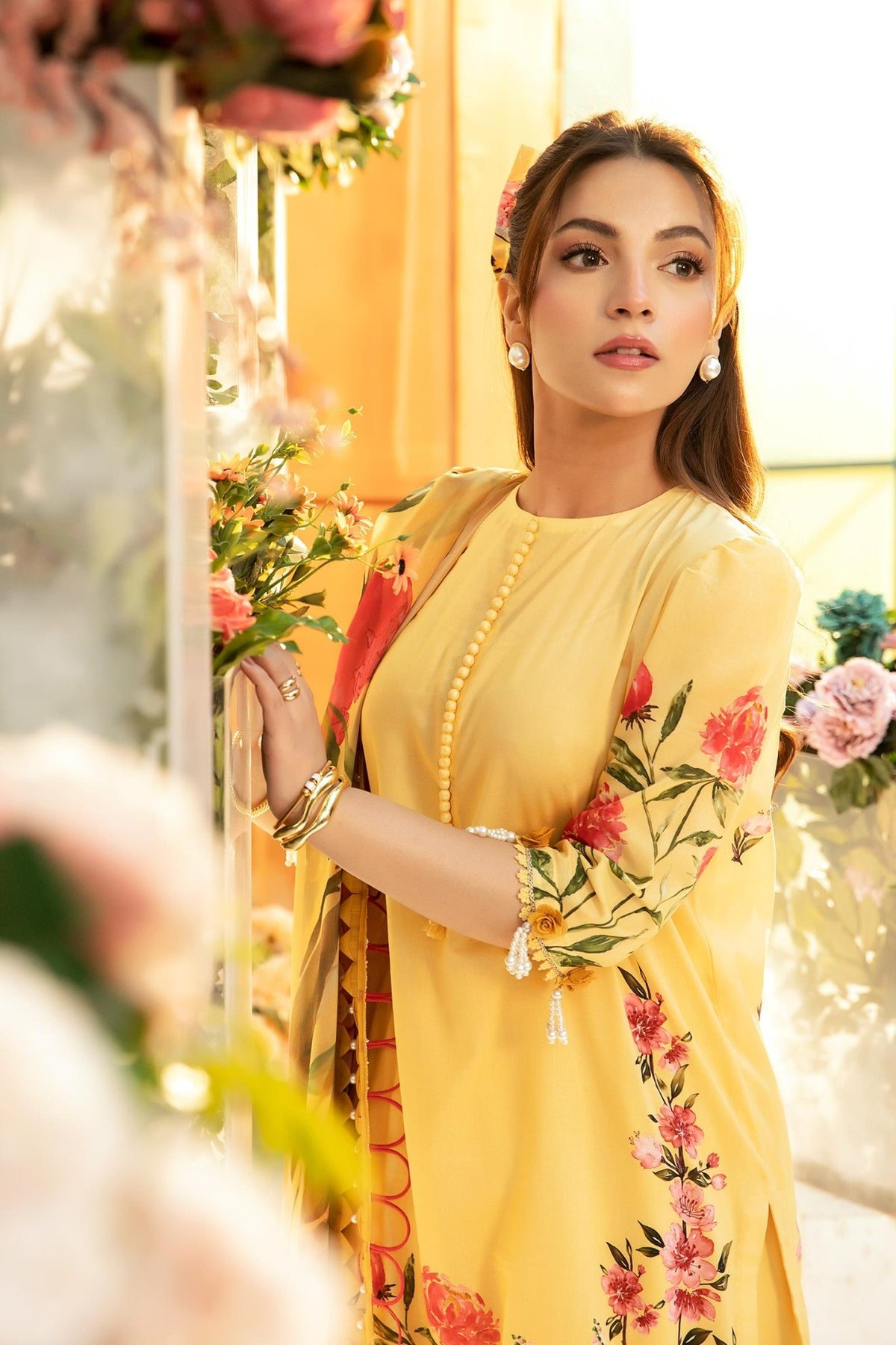 Maria B | M Basic Summer Lawn 25 | MB-CUS25-701A-Brand:Maria B-Type:Ladies Clothes-Yellow-Lawn-House of Maryam- Buy in UK, USA
