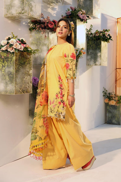 Maria B | M Basic Summer Lawn 25 | MB-CUS25-701A-Brand:Maria B-Type:Ladies Clothes-Yellow-Lawn-House of Maryam- Buy in UK, USA
