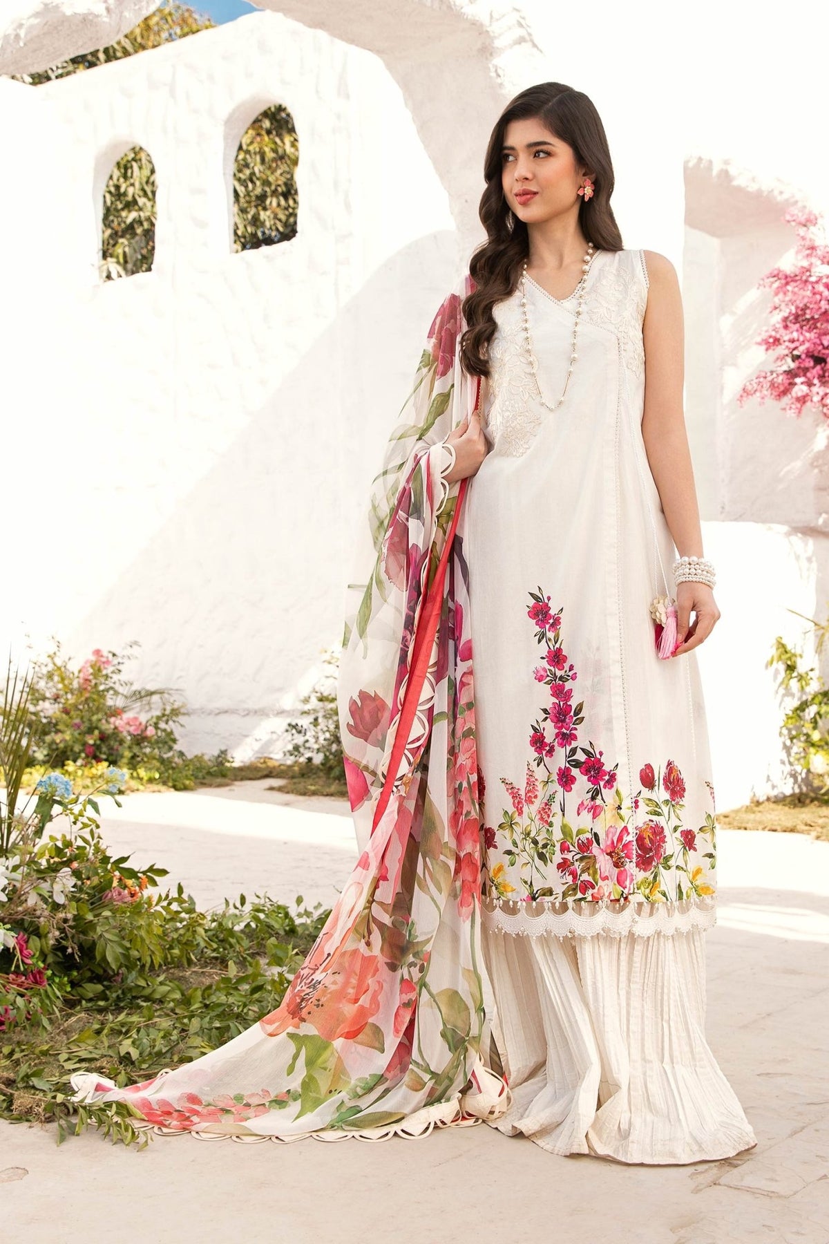 Maria B | M Basic Summer Lawn 25 | MB-CUS25-701B-Brand:Maria B-Type:Ladies Clothes-White-Lawn-House of Maryam- Buy in UK, USA