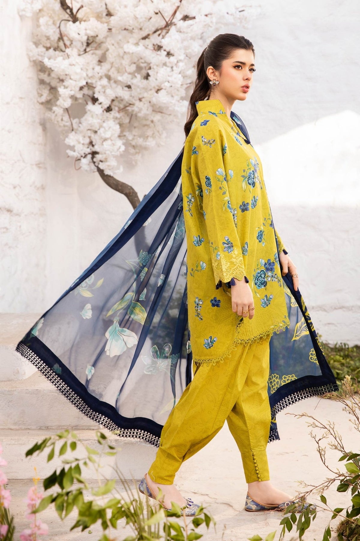 Maria B | M Basic Summer Lawn 25 | MB-CUS25-702A-Brand:Maria B-Type:Ladies Clothes-Mustard-Lawn-House of Maryam- Buy in UK, USA
