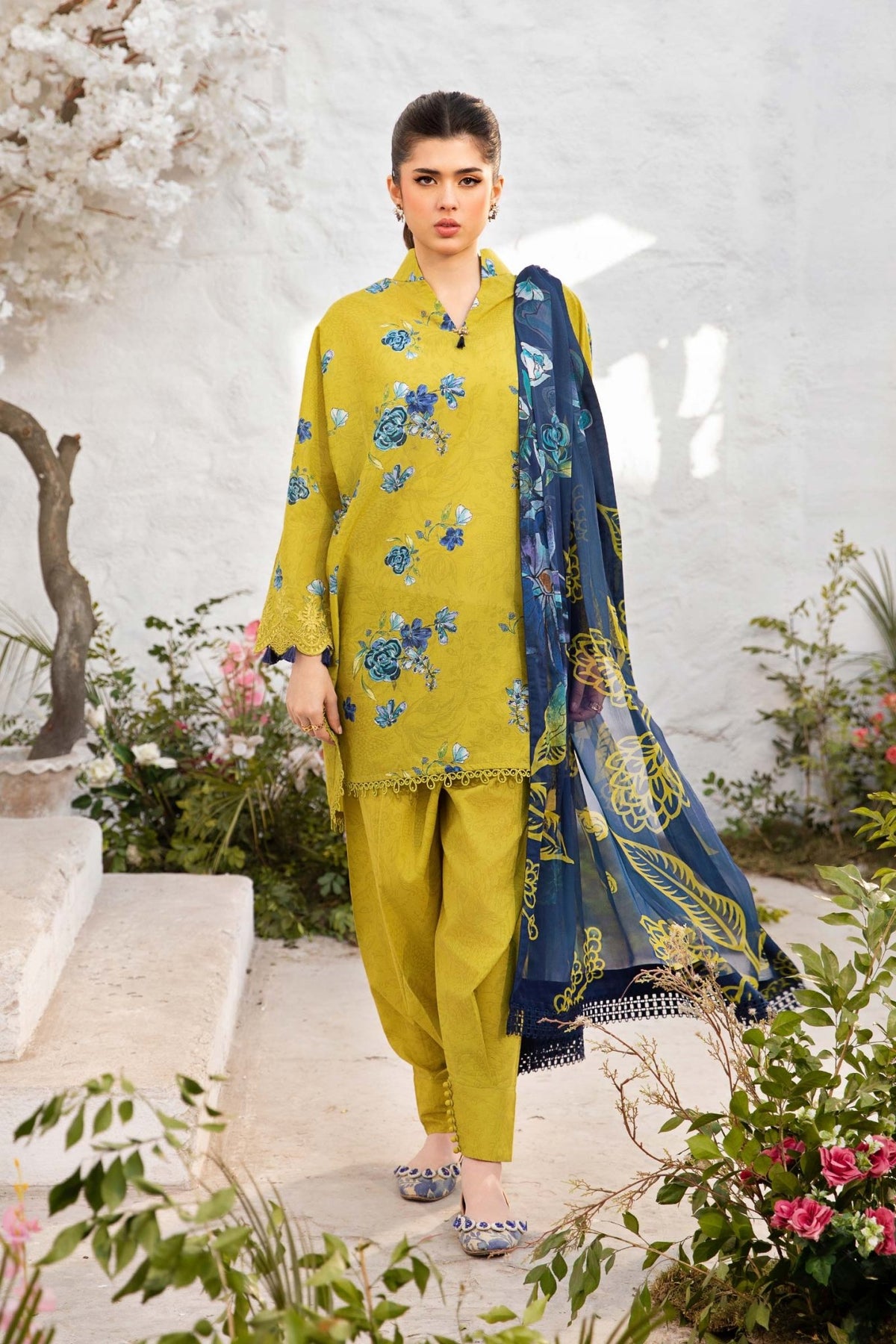 Maria B | M Basic Summer Lawn 25 | MB-CUS25-702A-Brand:Maria B-Type:Ladies Clothes-Mustard-Lawn-House of Maryam- Buy in UK, USA