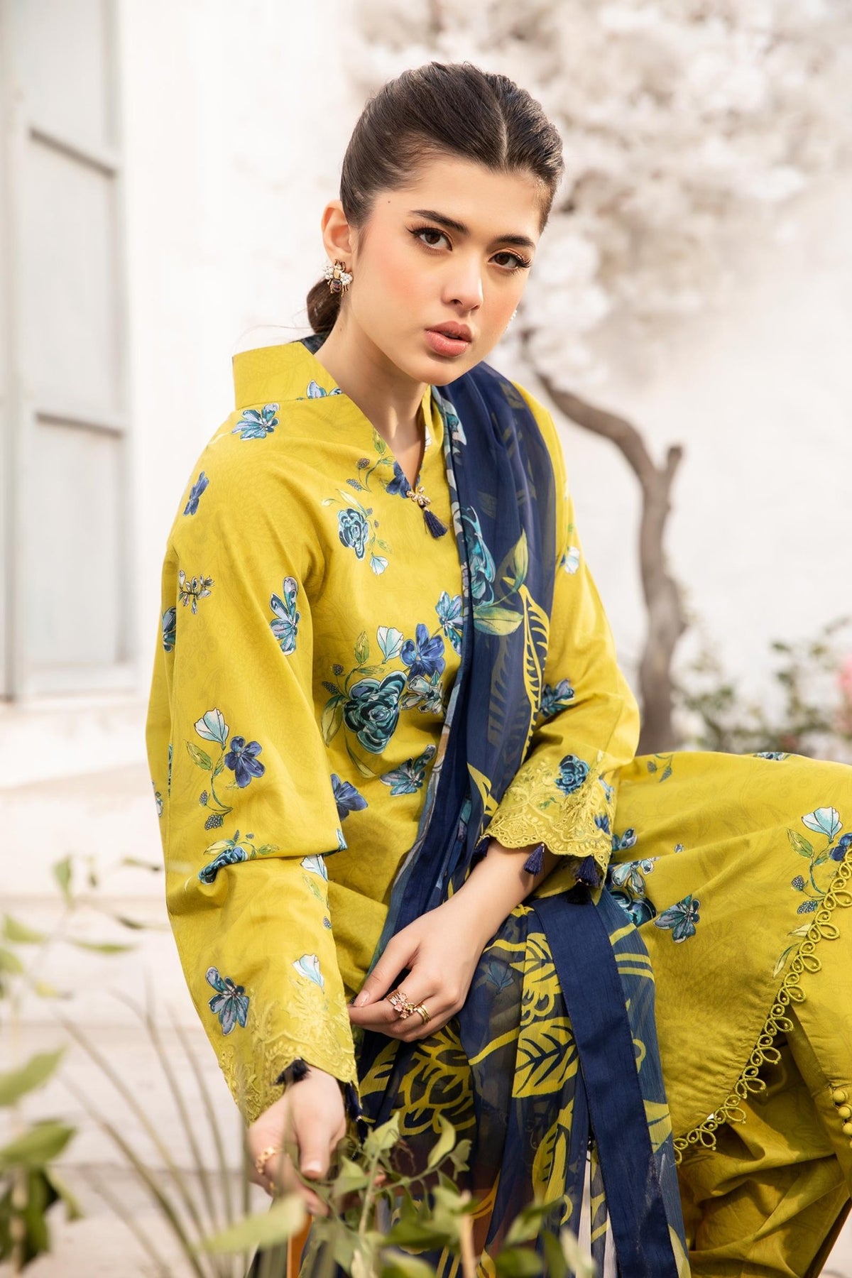 Maria B | M Basic Summer Lawn 25 | MB-CUS25-702A-Brand:Maria B-Type:Ladies Clothes-Mustard-Lawn-House of Maryam- Buy in UK, USA