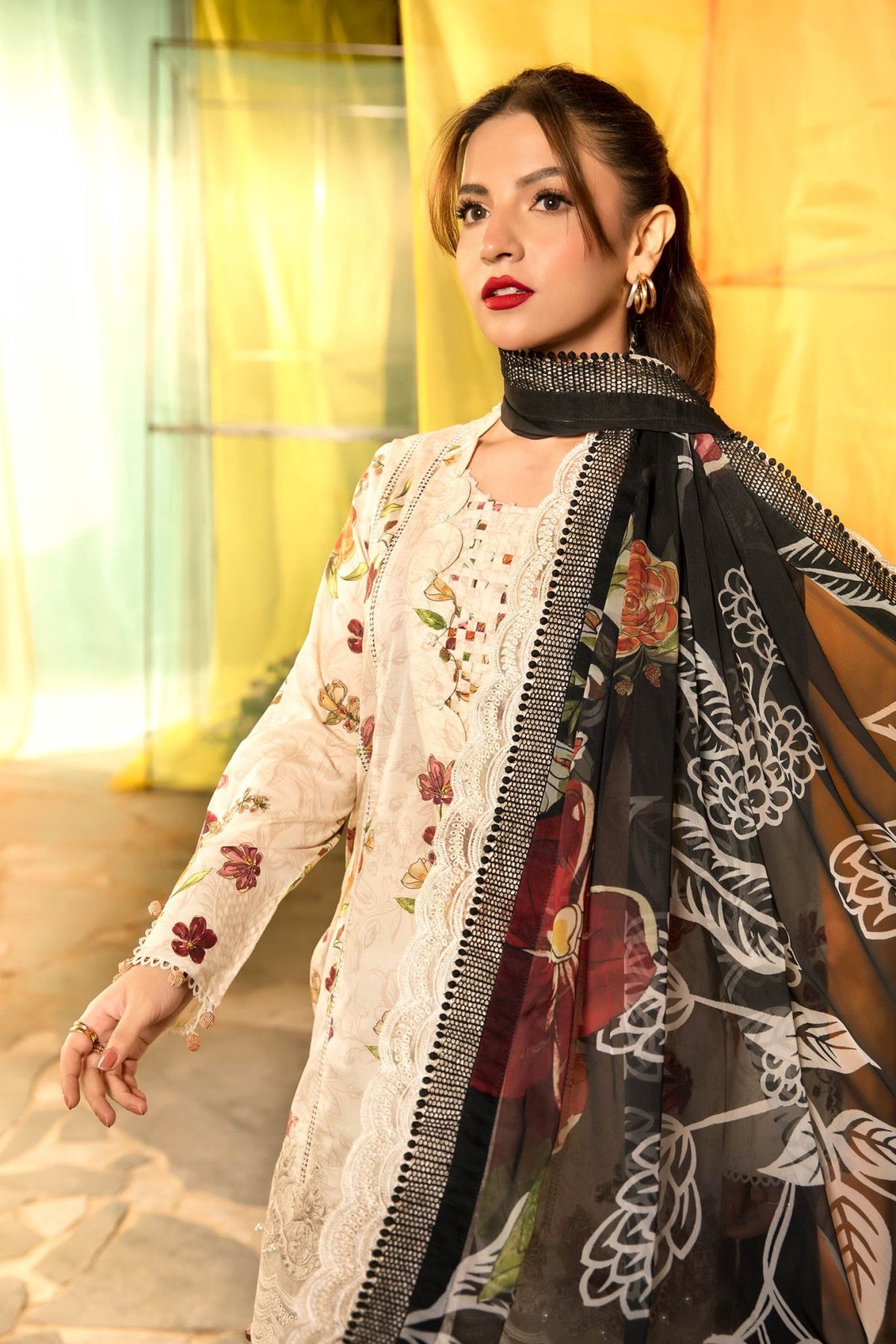 Maria B | M Basic Summer Lawn 25 | MB-CUS25-702B-Brand:Maria B-Type:Ladies Clothes-Beige-Lawn-House of Maryam- Buy in UK, USA