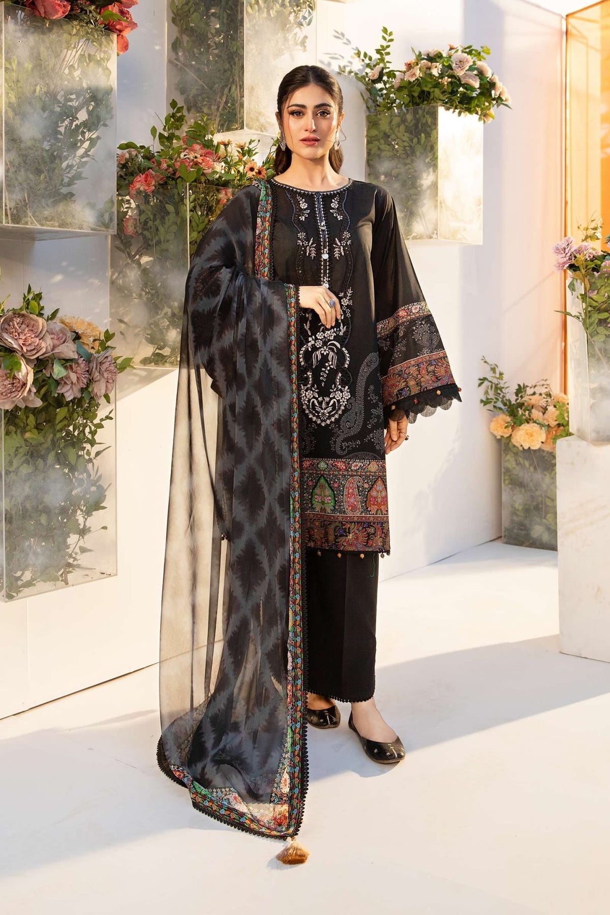 Maria B | M Basic Summer Lawn 25 | MB-CUS25-703A-Brand:Maria B-Type:Ladies Clothes-Black-Lawn-House of Maryam- Buy in UK, USA