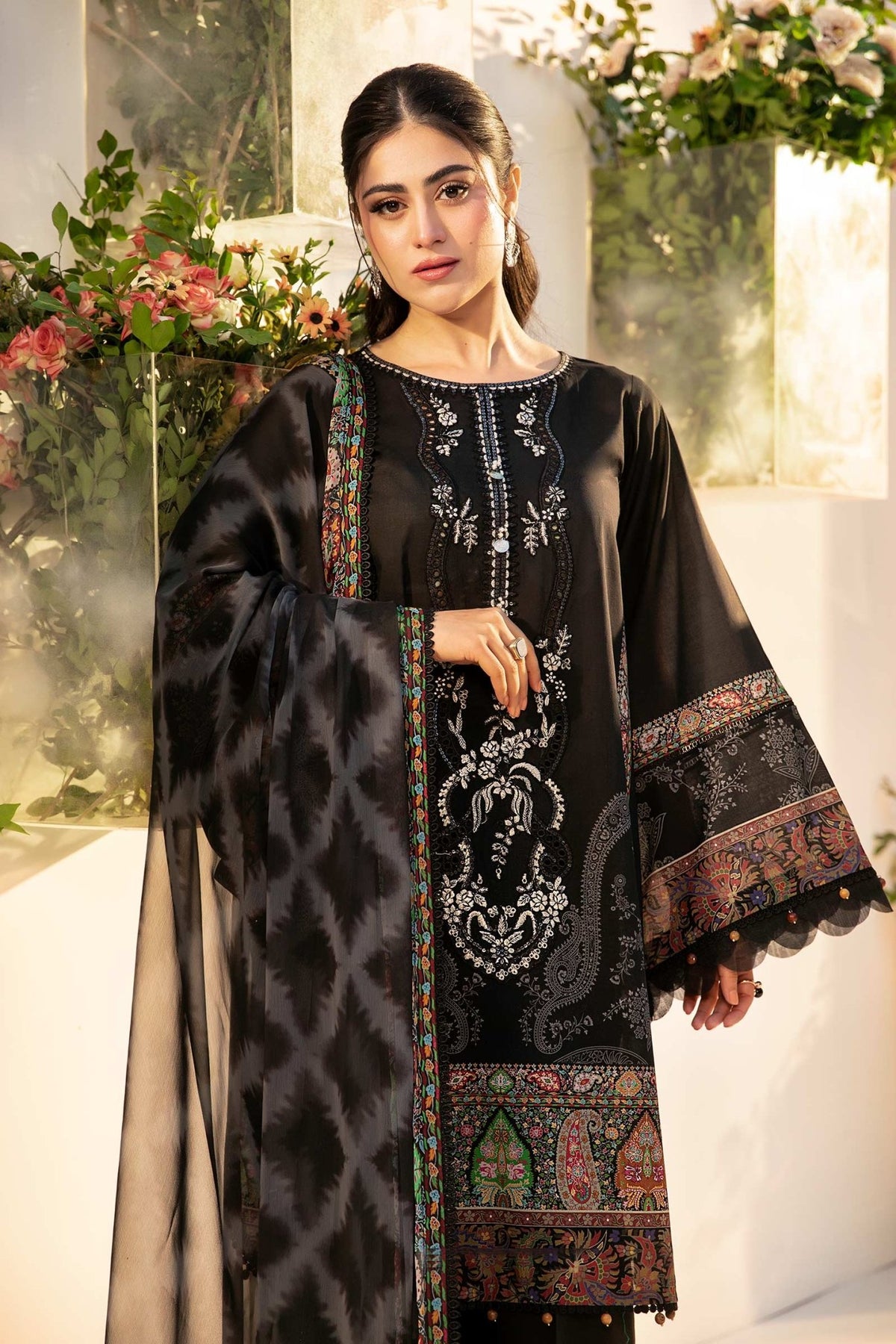 Maria B | M Basic Summer Lawn 25 | MB-CUS25-703A-Brand:Maria B-Type:Ladies Clothes-Black-Lawn-House of Maryam- Buy in UK, USA