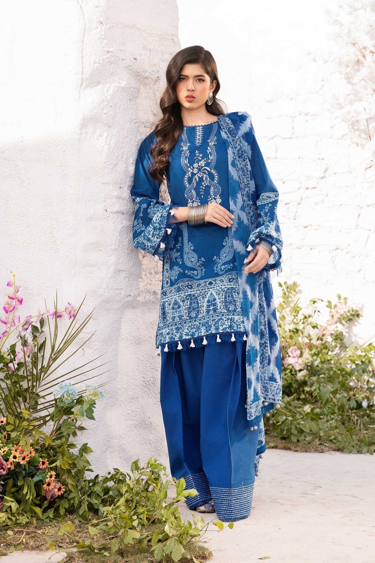 Maria B | M Basic Summer Lawn 25 | MB-CUS25-703B-Brand:Maria B-Type:Ladies Clothes-Blue-Lawn-House of Maryam- Buy in UK, USA