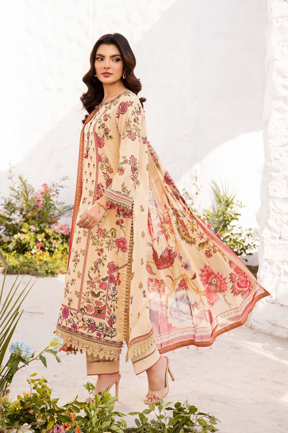 Maria B | M Basic Summer Lawn 25 | MB-CUS25-705A-Brand:Maria B-Type:Ladies Clothes-Dust Yellow-Lawn-House of Maryam- Buy in UK, USA