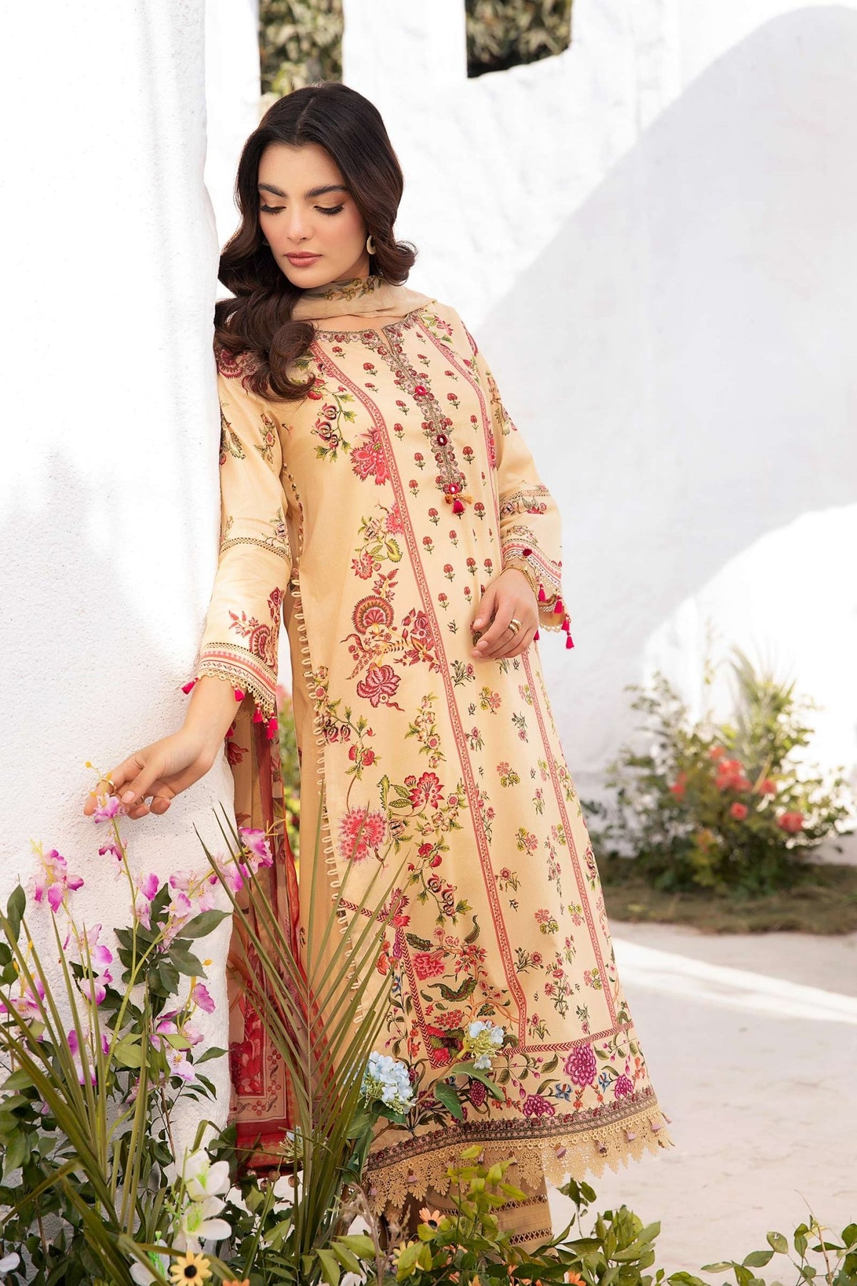 Maria B | M Basic Summer Lawn 25 | MB-CUS25-705A-Brand:Maria B-Type:Ladies Clothes-Dust Yellow-Lawn-House of Maryam- Buy in UK, USA