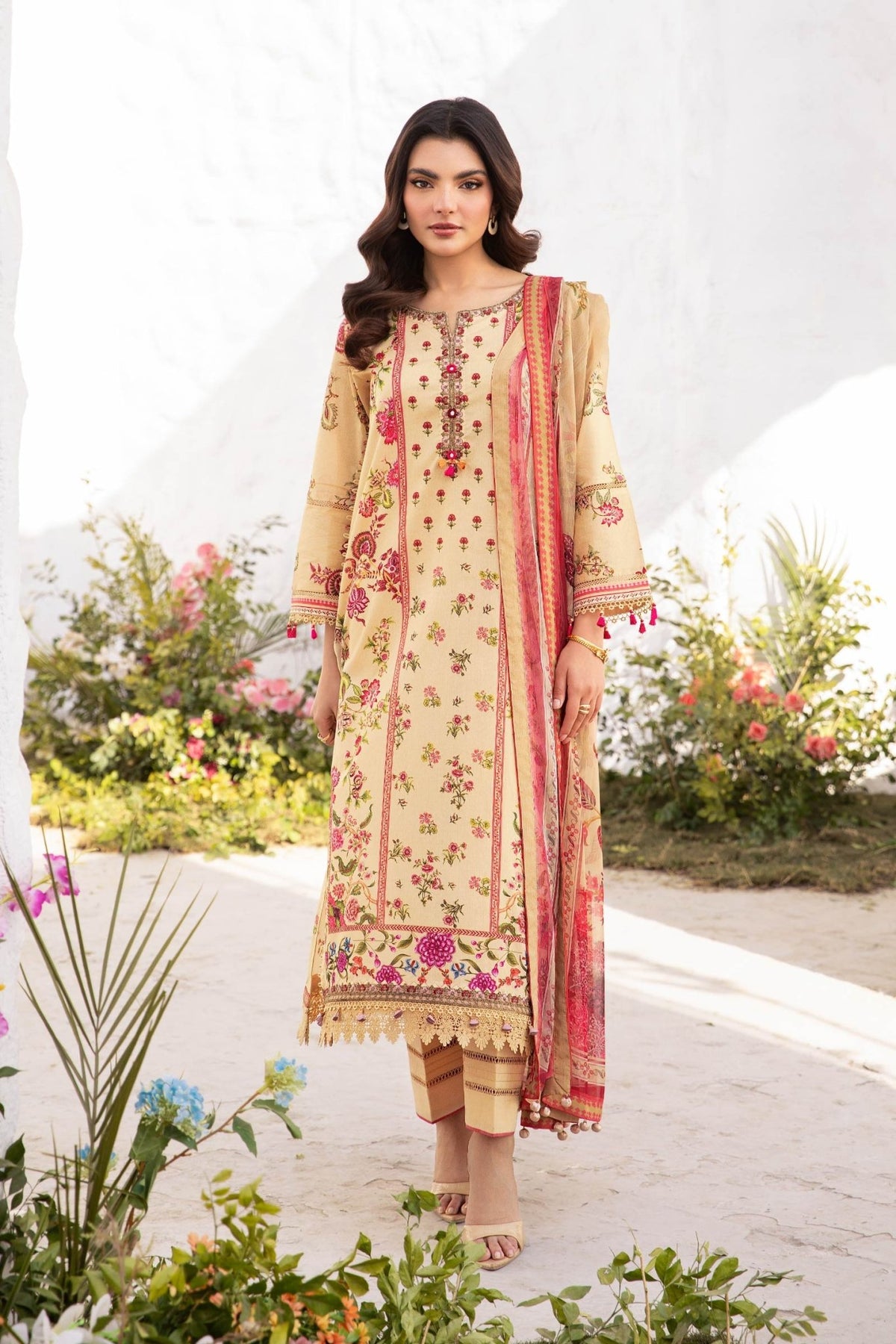 Maria B | M Basic Summer Lawn 25 | MB-CUS25-705A-Brand:Maria B-Type:Ladies Clothes-Dust Yellow-Lawn-House of Maryam- Buy in UK, USA