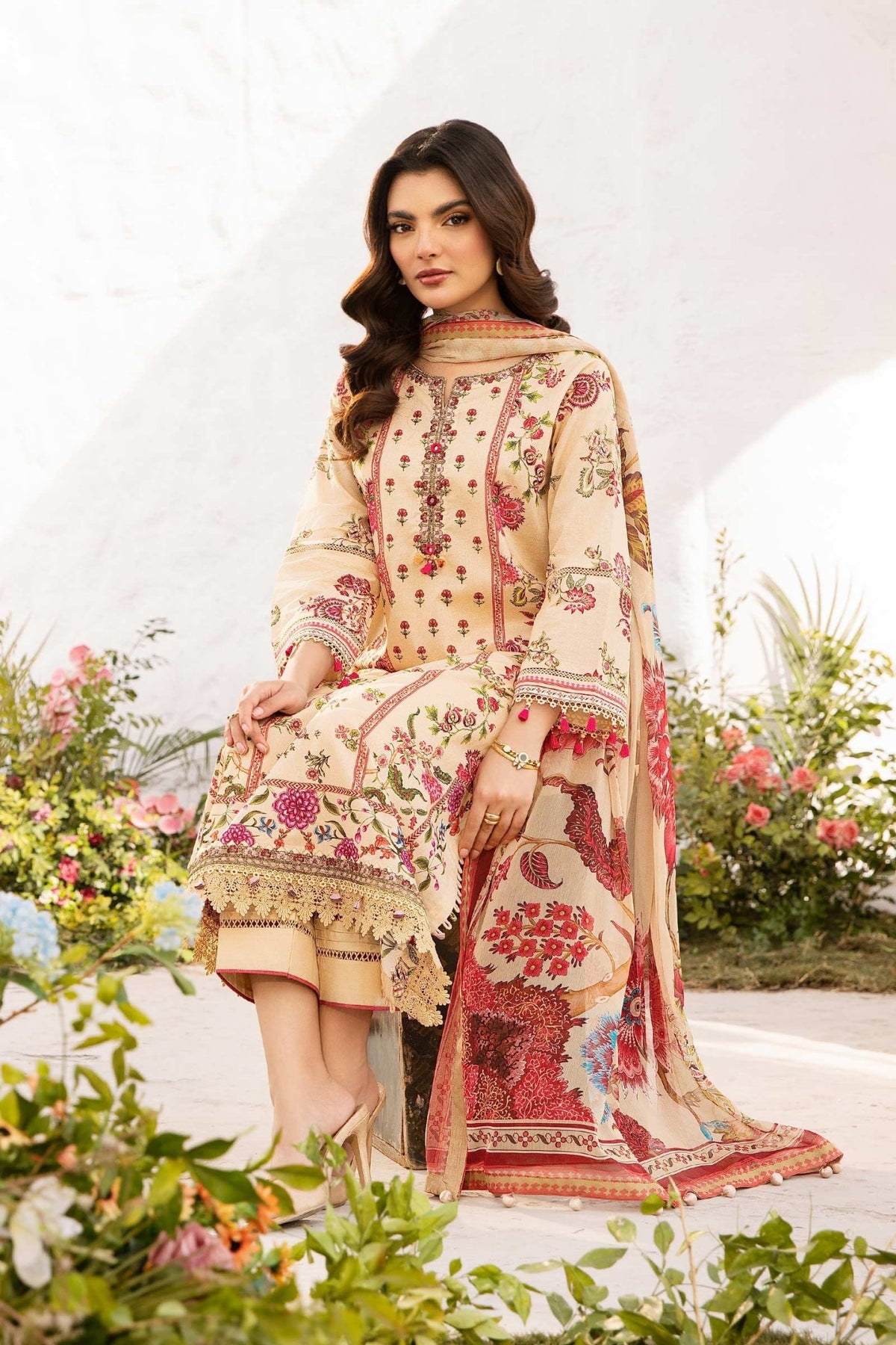 Maria B | M Basic Summer Lawn 25 | MB-CUS25-705A-Brand:Maria B-Type:Ladies Clothes-Dust Yellow-Lawn-House of Maryam- Buy in UK, USA