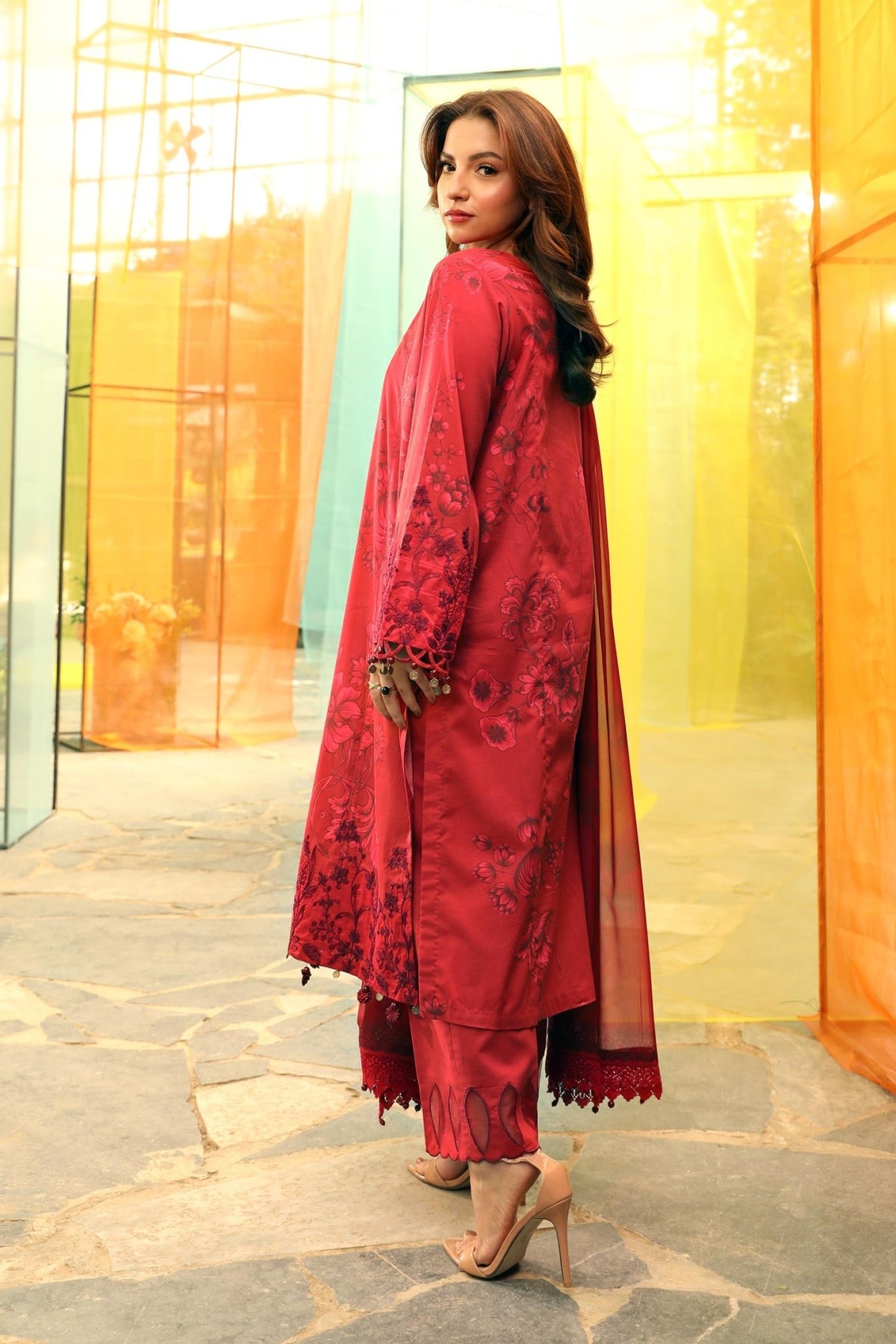 Maria B | M Basic Summer Lawn 25 | MB-CUS25-706A-Brand:Maria B-Type:Ladies Clothes-Red-Lawn-House of Maryam- Buy in UK, USA