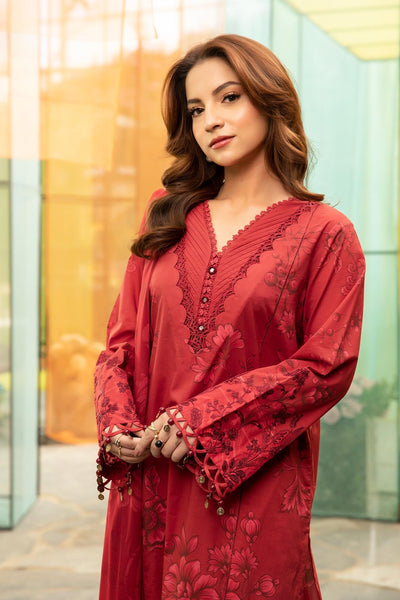 Maria B | M Basic Summer Lawn 25 | MB-CUS25-706A-Brand:Maria B-Type:Ladies Clothes-Red-Lawn-House of Maryam- Buy in UK, USA