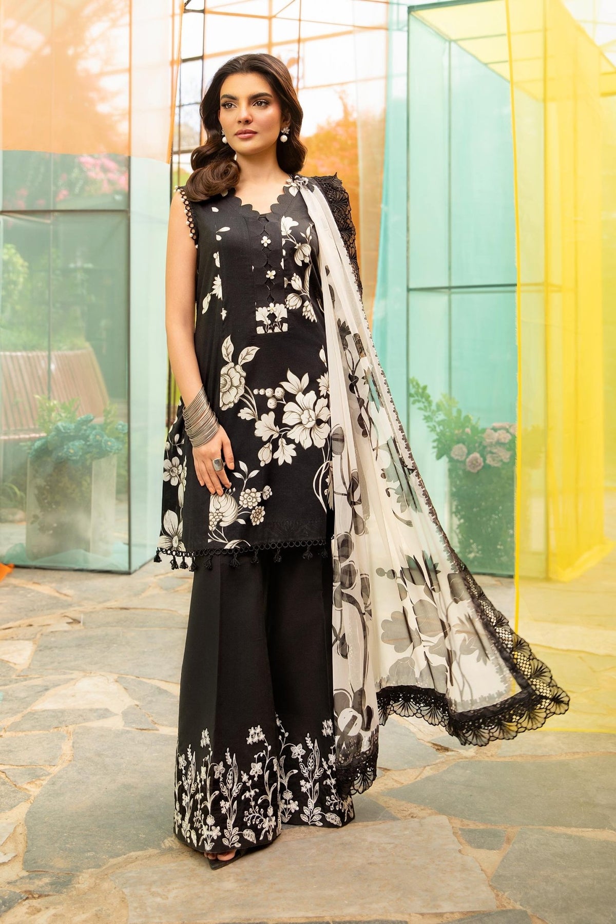 Maria B | M Basic Summer Lawn 25 | MB-CUS25-706B-Brand:Maria B-Type:Ladies Clothes-Black-Lawn-House of Maryam- Buy in UK, USA