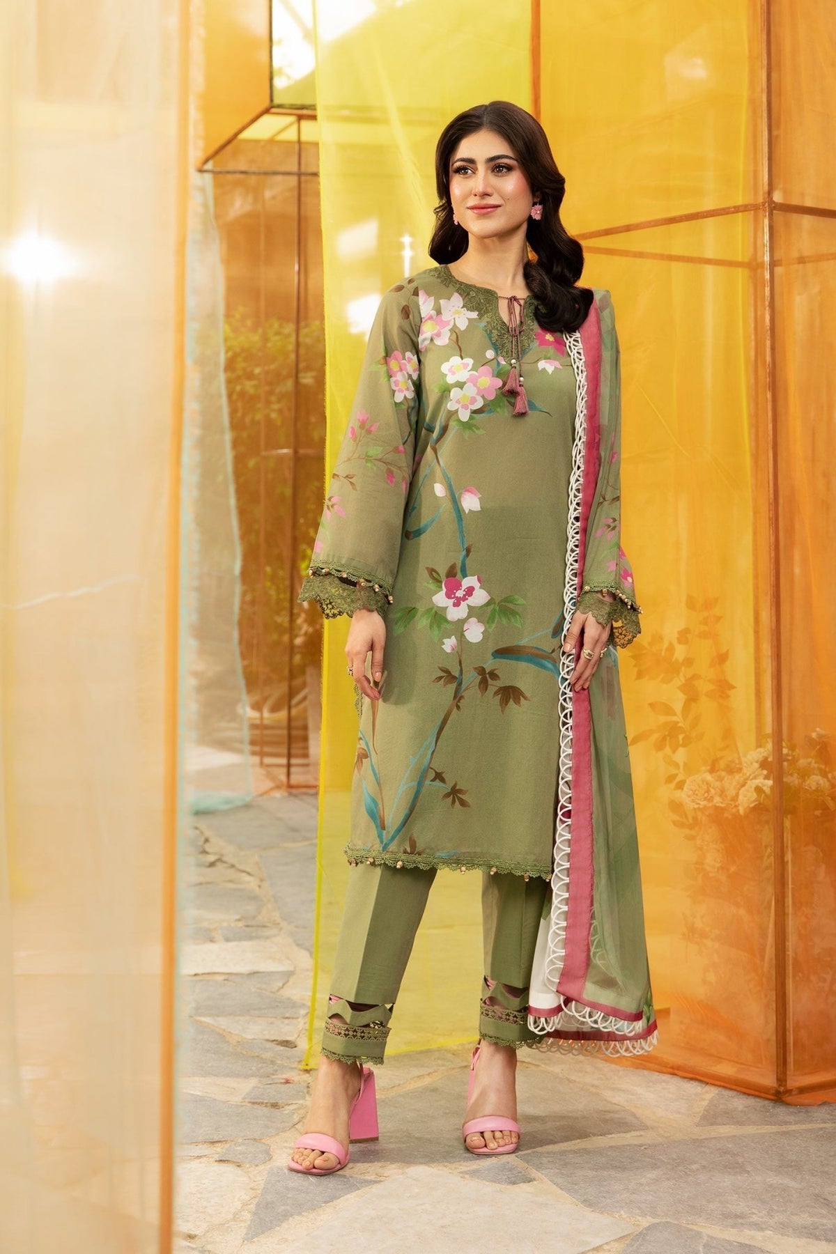 Maria B | M Basic Summer Lawn 25 | MB-CUS25-707A-Brand:Maria B-Type:Ladies Clothes-Mint Green-Lawn-House of Maryam- Buy in UK, USA