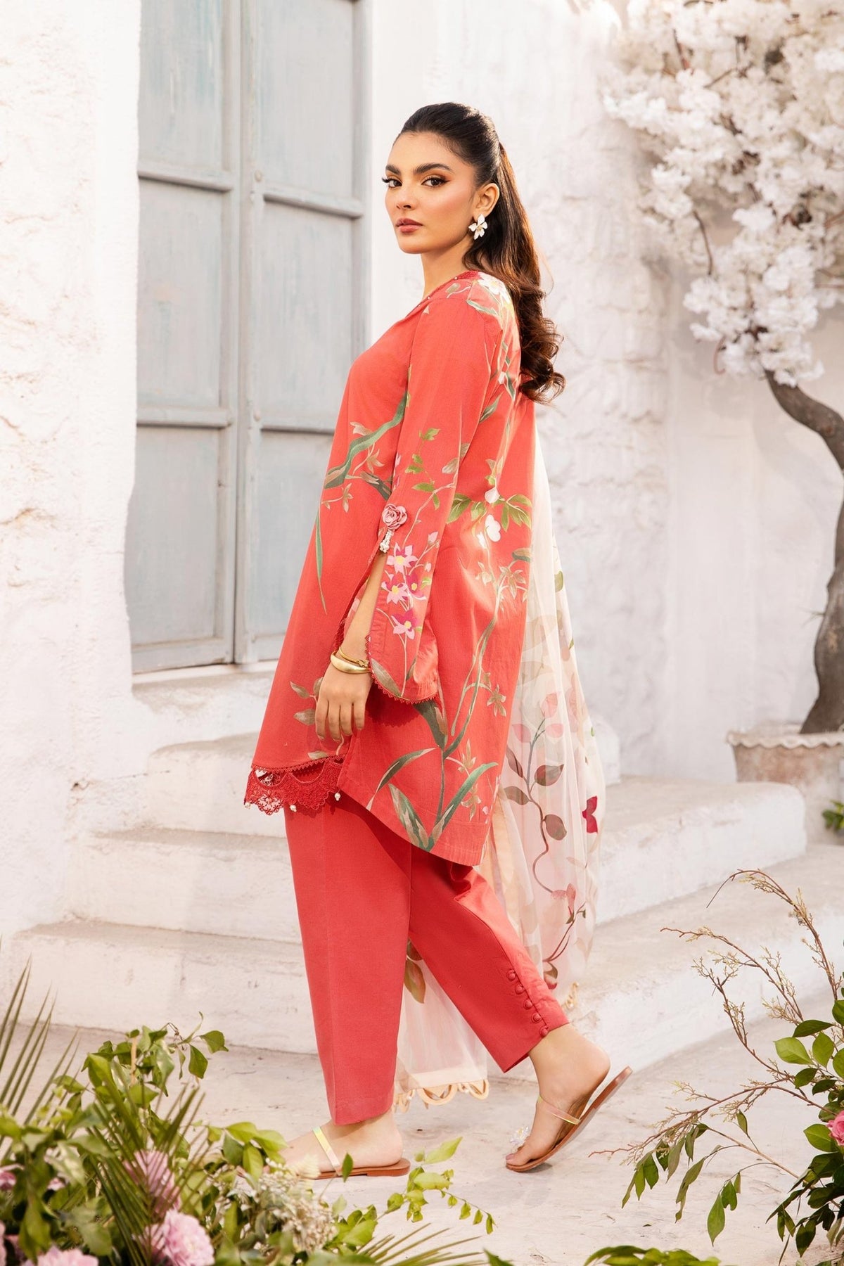 Maria B | M Basic Summer Lawn 25 | MB-CUS25-707B-Brand:Maria B-Type:Ladies Clothes-Red-Lawn-House of Maryam- Buy in UK, USA