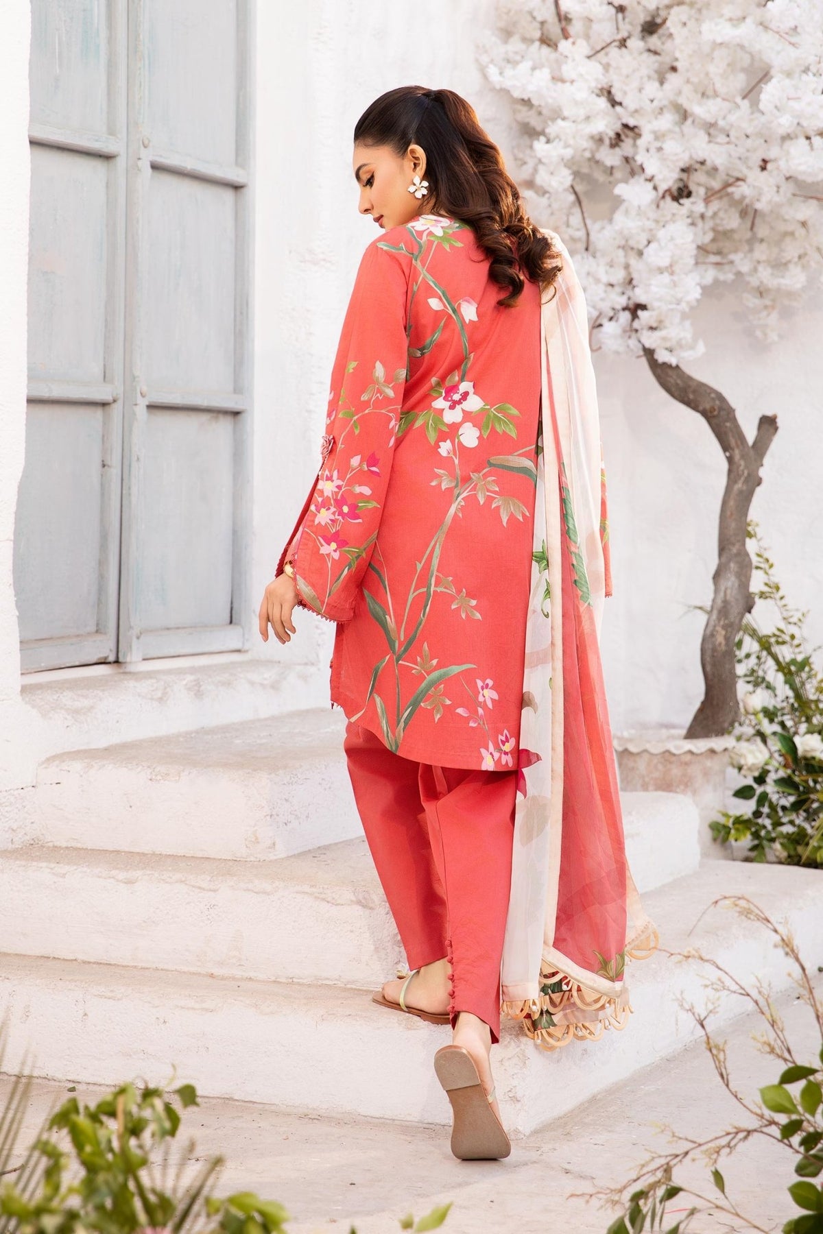 Maria B | M Basic Summer Lawn 25 | MB-CUS25-707B-Brand:Maria B-Type:Ladies Clothes-Red-Lawn-House of Maryam- Buy in UK, USA