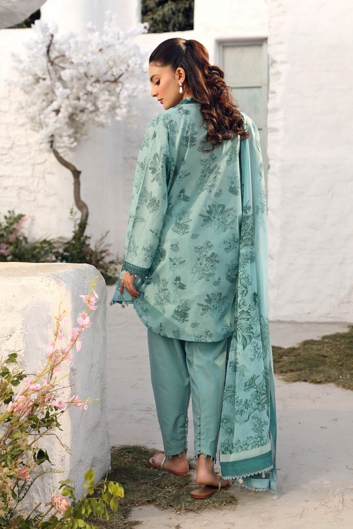 Maria B | M Basic Summer Lawn 25 | MB-CUS25-708B-Brand:Maria B-Type:Ladies Clothes-Ice Blue-Lawn-House of Maryam- Buy in UK, USA