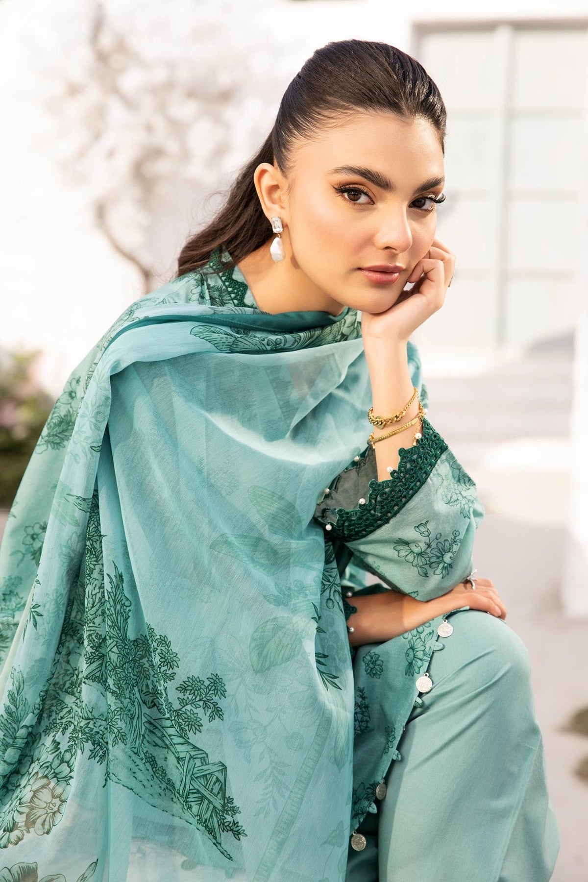 Maria B | M Basic Summer Lawn 25 | MB-CUS25-708B-Brand:Maria B-Type:Ladies Clothes-Ice Blue-Lawn-House of Maryam- Buy in UK, USA