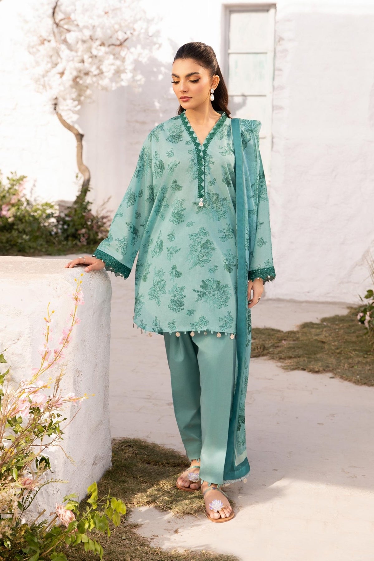 Maria B | M Basic Summer Lawn 25 | MB-CUS25-708B-Brand:Maria B-Type:Ladies Clothes-Ice Blue-Lawn-House of Maryam- Buy in UK, USA