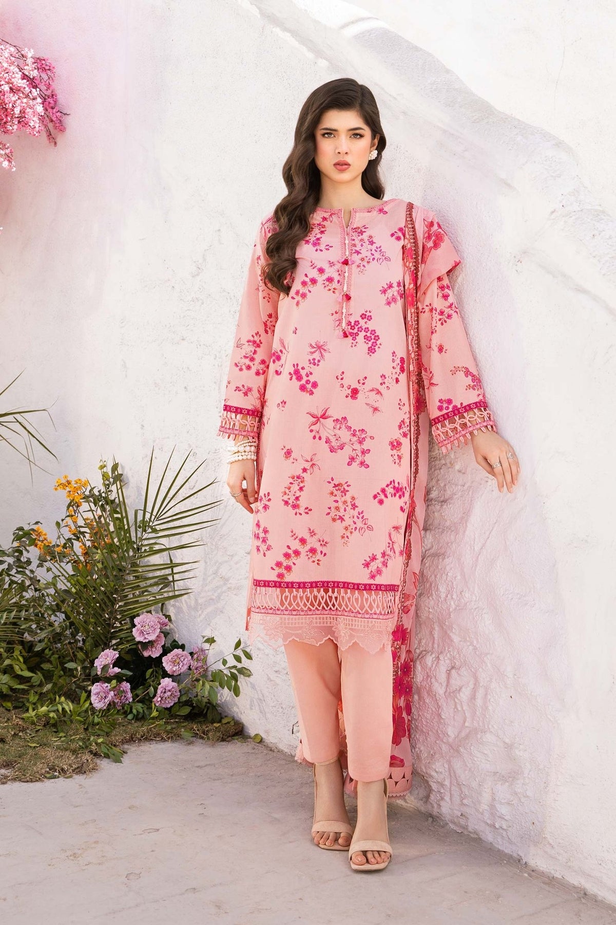 Maria B | M Basic Summer Lawn 25 | MB-CUS25-709A-Brand:Maria B-Type:Ladies Clothes-Pink-Lawn-House of Maryam- Buy in UK, USA