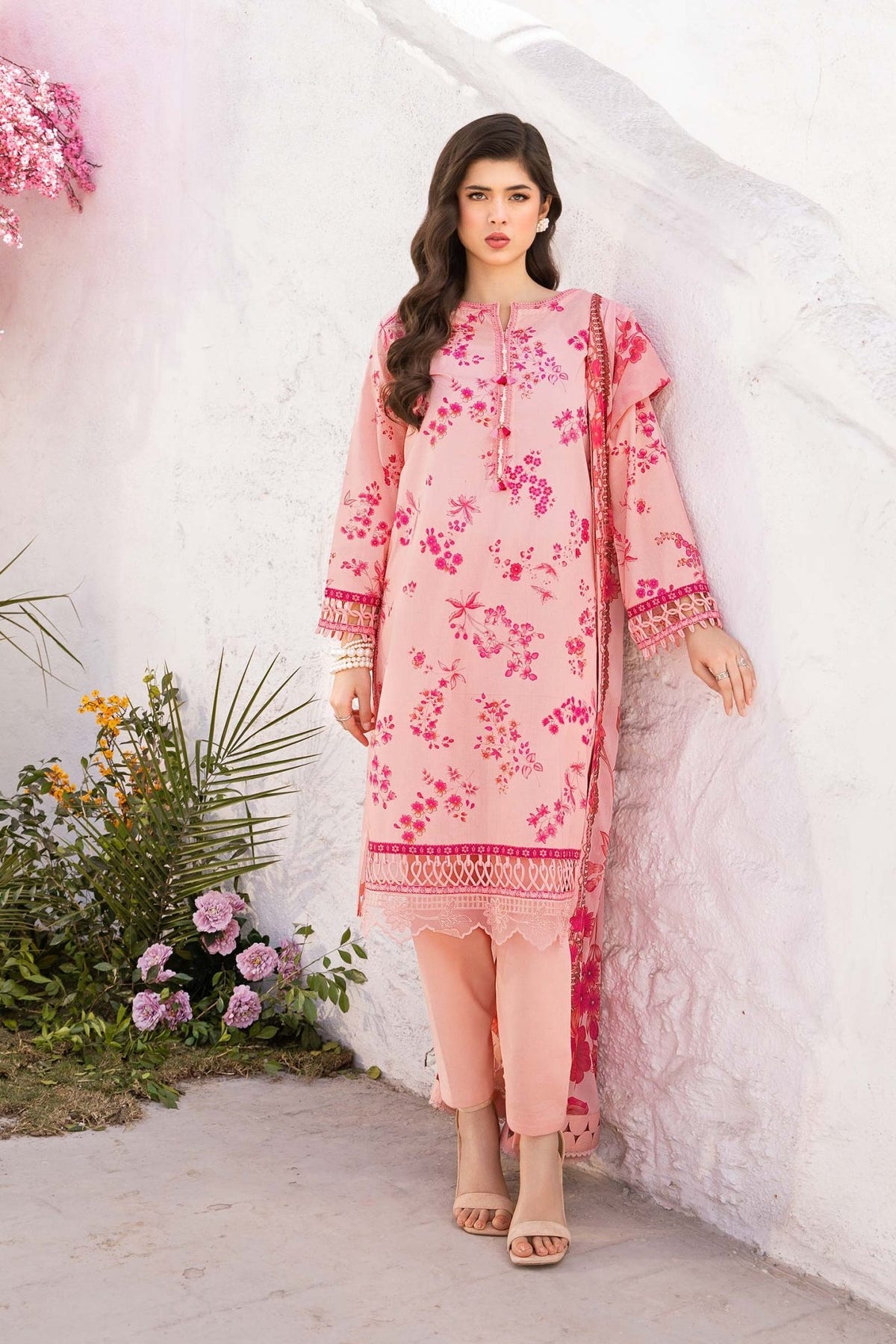 Maria B | M Basic Summer Lawn 25 | MB-CUS25-709A-Brand:Maria B-Type:Ladies Clothes-Pink-Lawn-House of Maryam- Buy in UK, USA