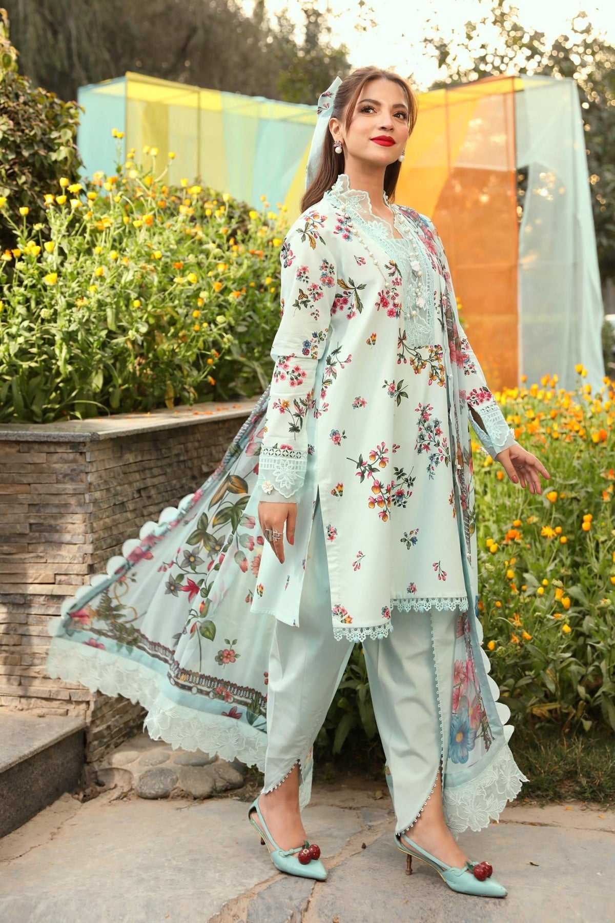 Maria B | M Basic Summer Lawn 25 | MB-CUS25-709B-Brand:Maria B-Type:Ladies Clothes-Pastel Blue-Lawn-House of Maryam- Buy in UK, USA
