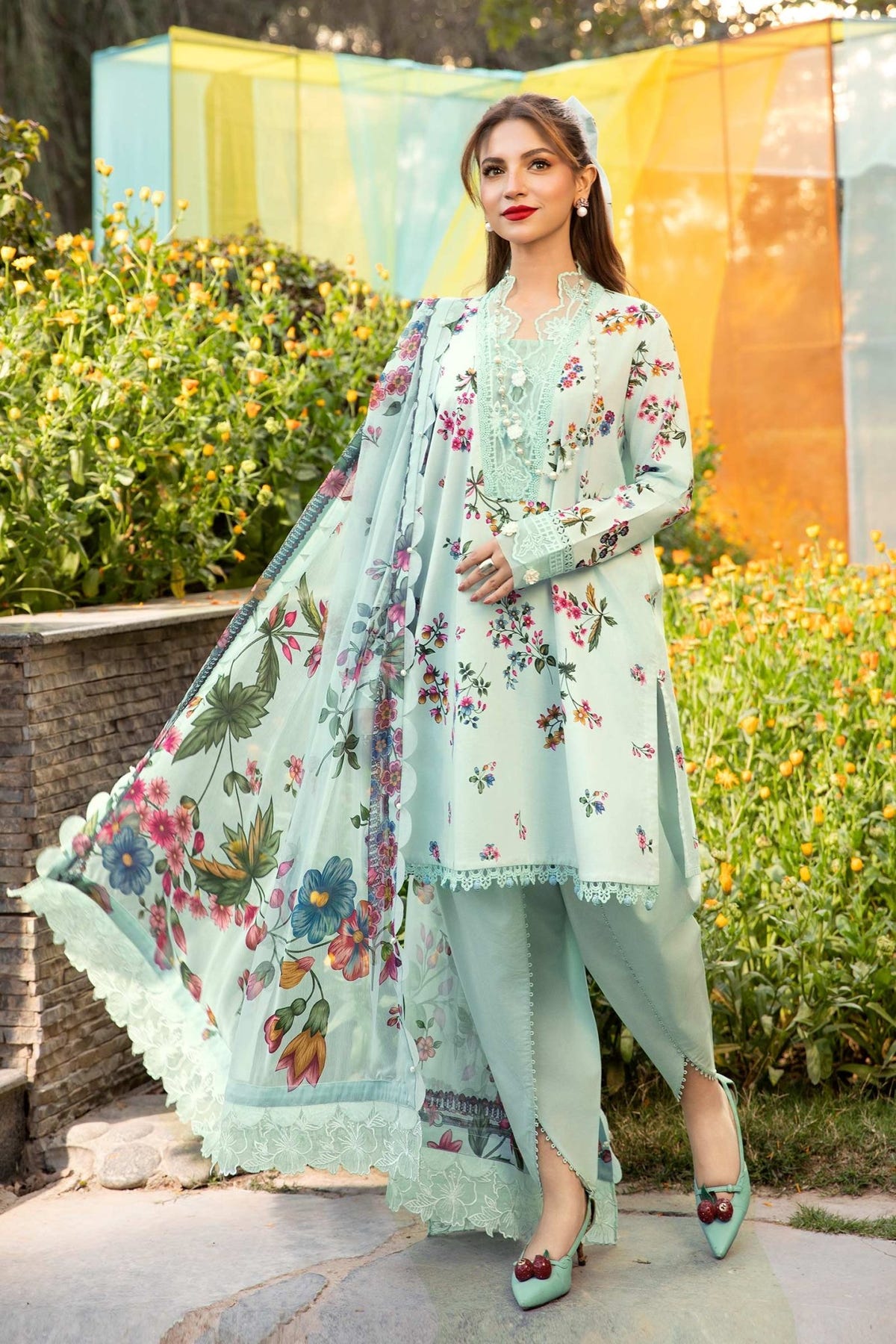Maria B | M Basic Summer Lawn 25 | MB-CUS25-709B-Brand:Maria B-Type:Ladies Clothes-Pastel Blue-Lawn-House of Maryam- Buy in UK, USA