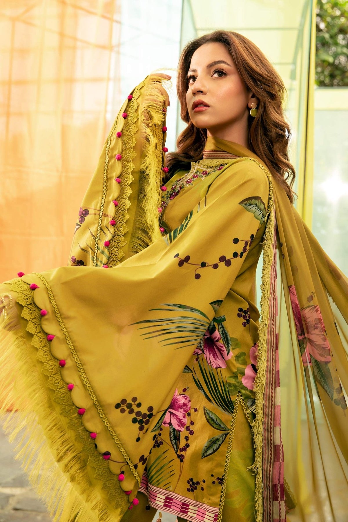 Maria B | M Basic Summer Lawn 25 | MB-CUS25-710A-Brand:Maria B-Type:Ladies Clothes-Olive Green-Lawn-House of Maryam- Buy in UK, USA
