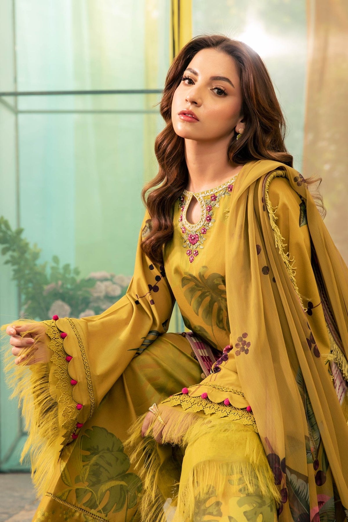 Maria B | M Basic Summer Lawn 25 | MB-CUS25-710A-Brand:Maria B-Type:Ladies Clothes-Olive Green-Lawn-House of Maryam- Buy in UK, USA