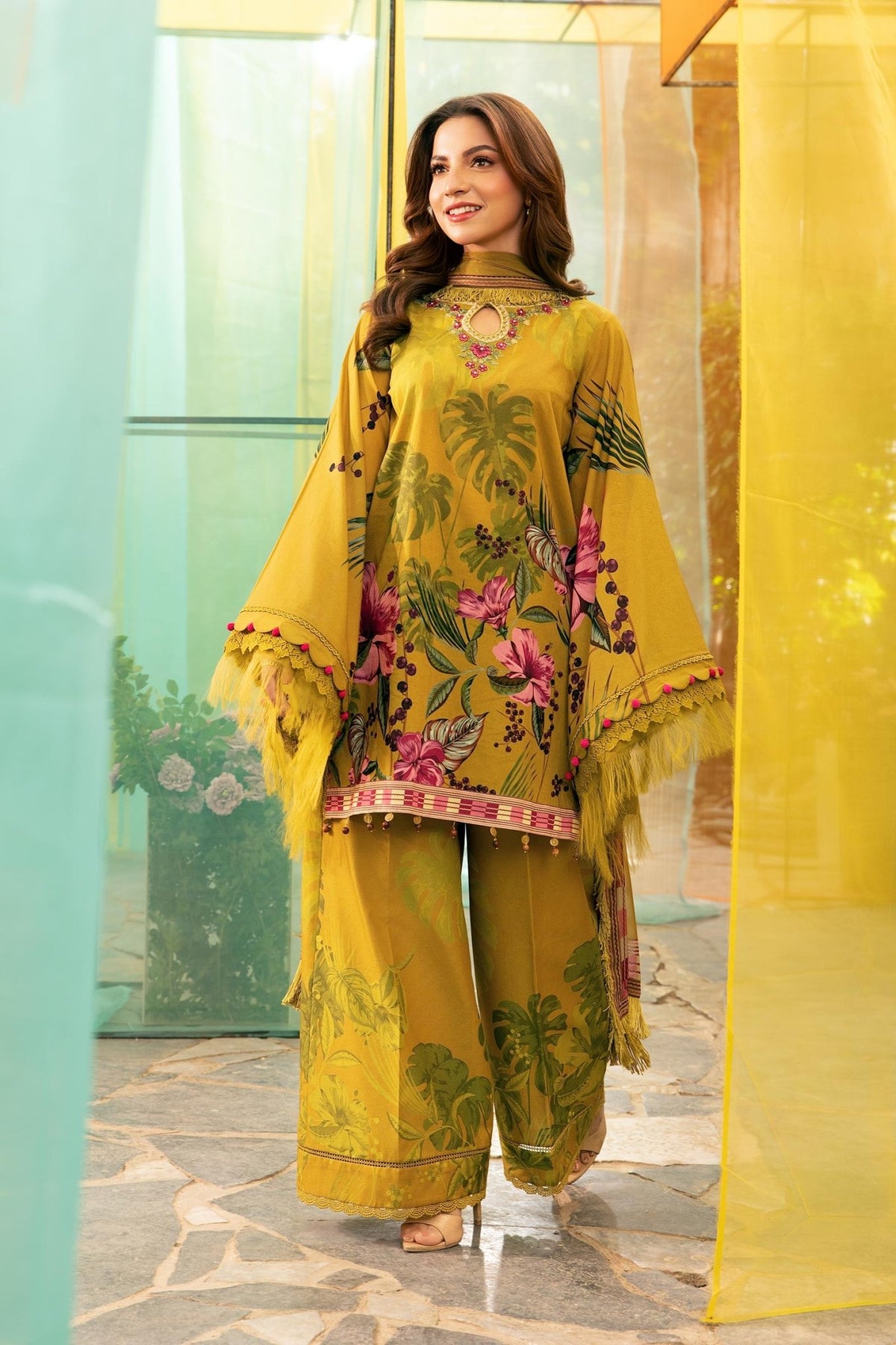 Maria B | M Basic Summer Lawn 25 | MB-CUS25-710A-Brand:Maria B-Type:Ladies Clothes-Olive Green-Lawn-House of Maryam- Buy in UK, USA