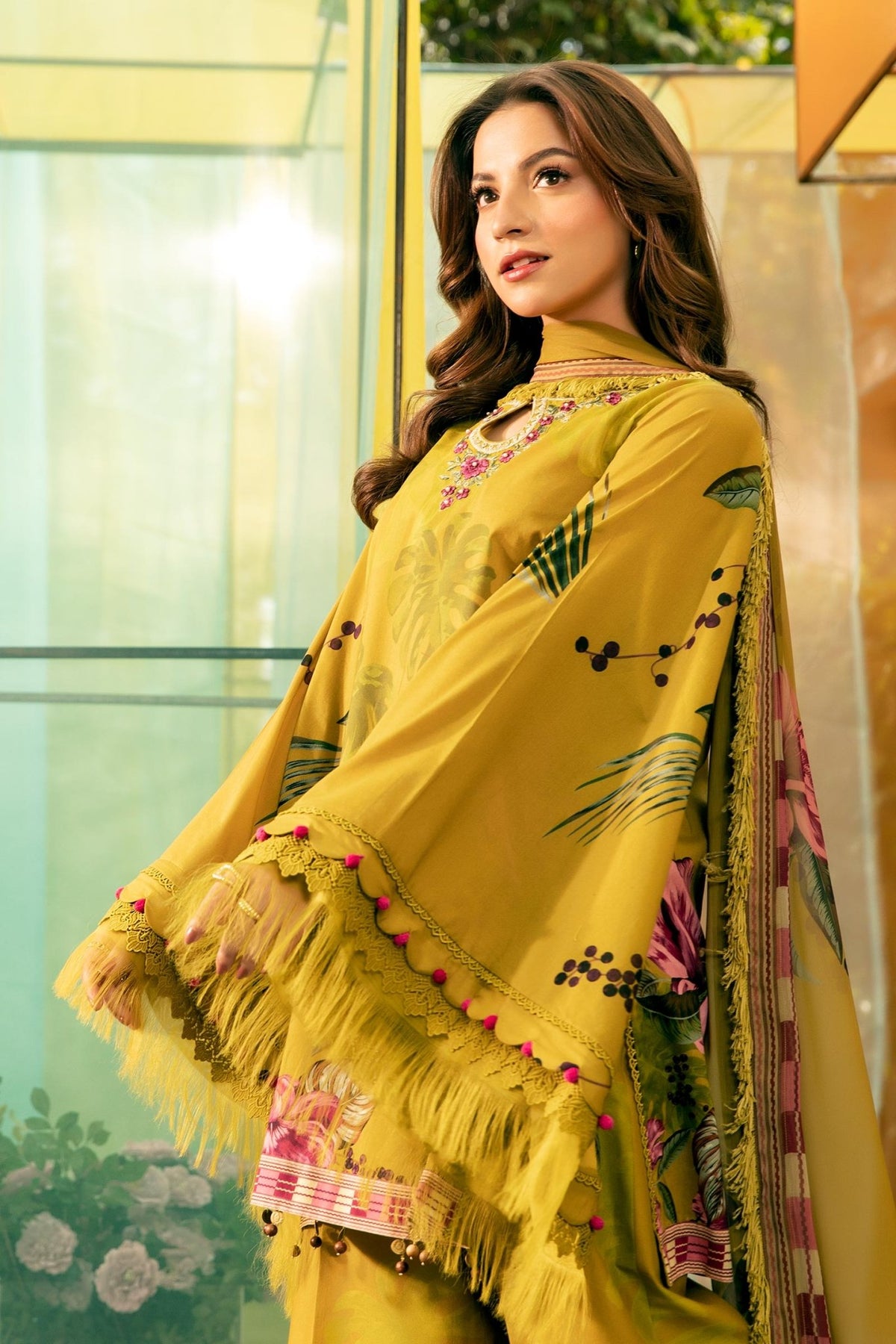 Maria B | M Basic Summer Lawn 25 | MB-CUS25-710A-Brand:Maria B-Type:Ladies Clothes-Olive Green-Lawn-House of Maryam- Buy in UK, USA
